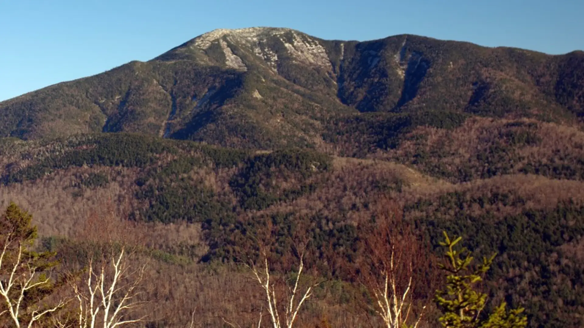 The view of a large mountain in the spring