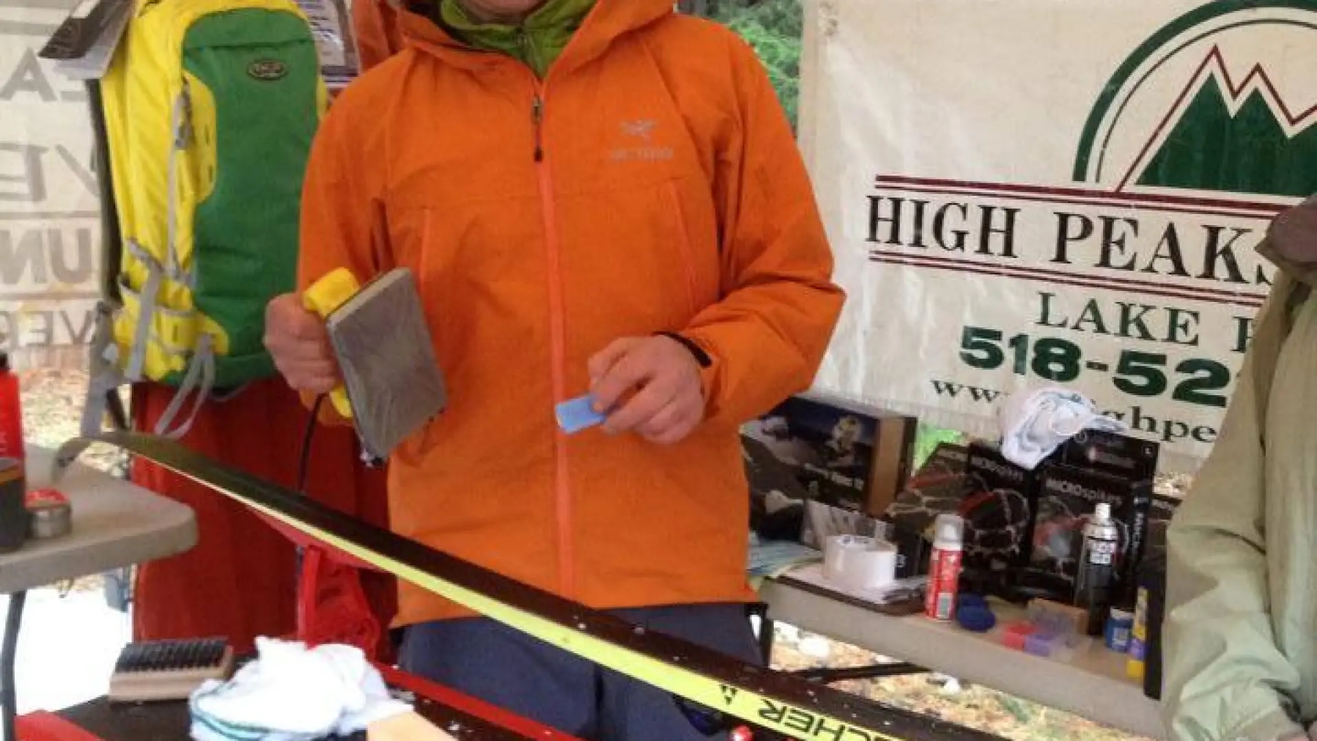 Brian Delaney of High Peaks Adventure Center demonstrates ski waxing at Winterfest 2014