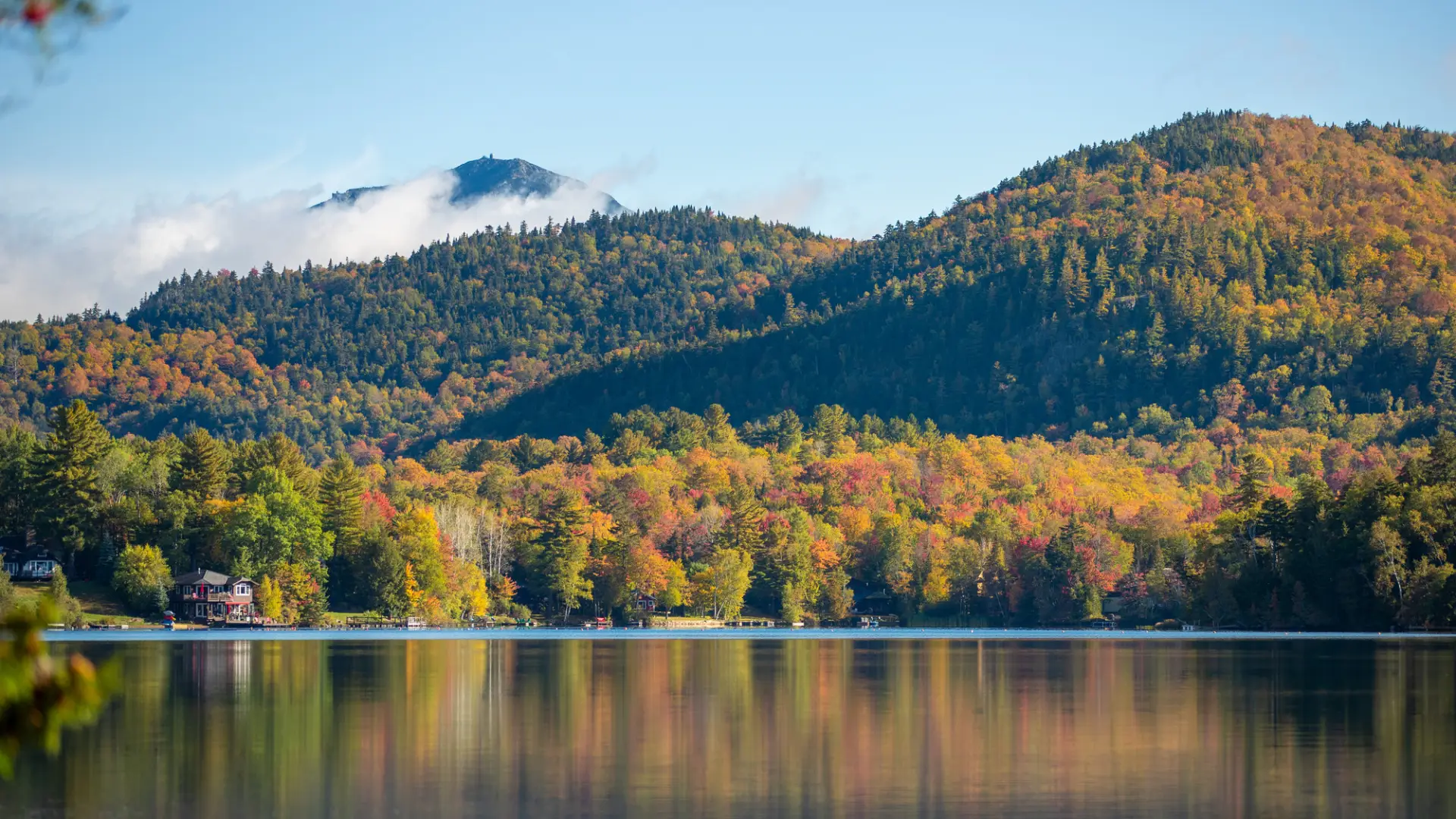 Mirror Lake scenery with fall foliage.