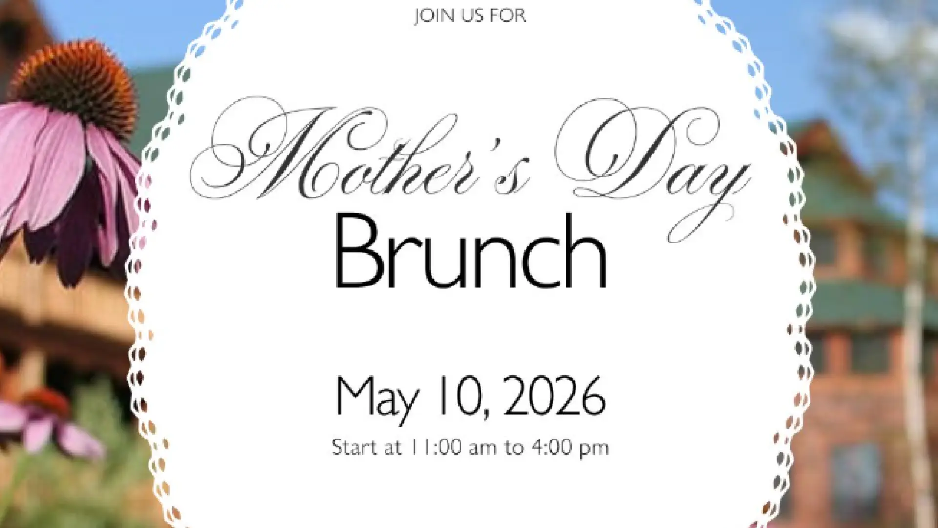 Promotional graphic for Mother's Day Brunch at Whiteface Lodge