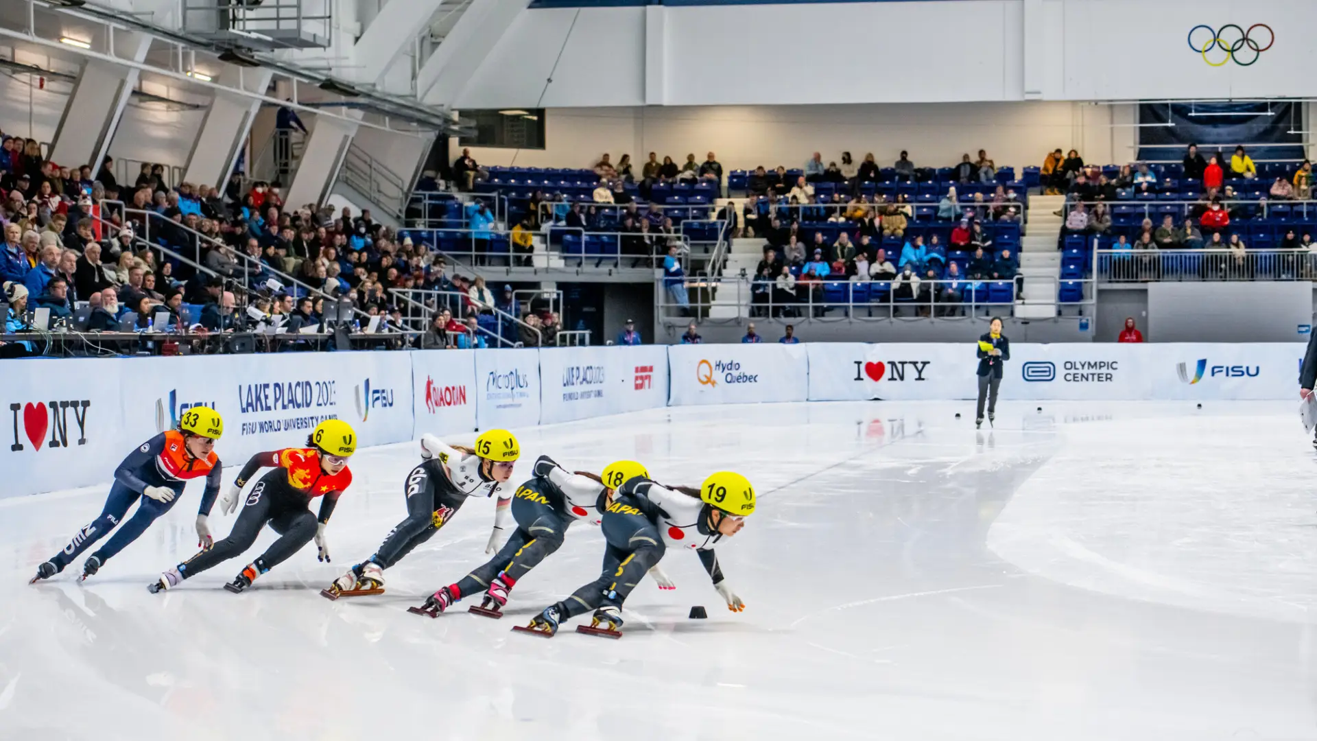 A speed skating event at the Olympic Center.