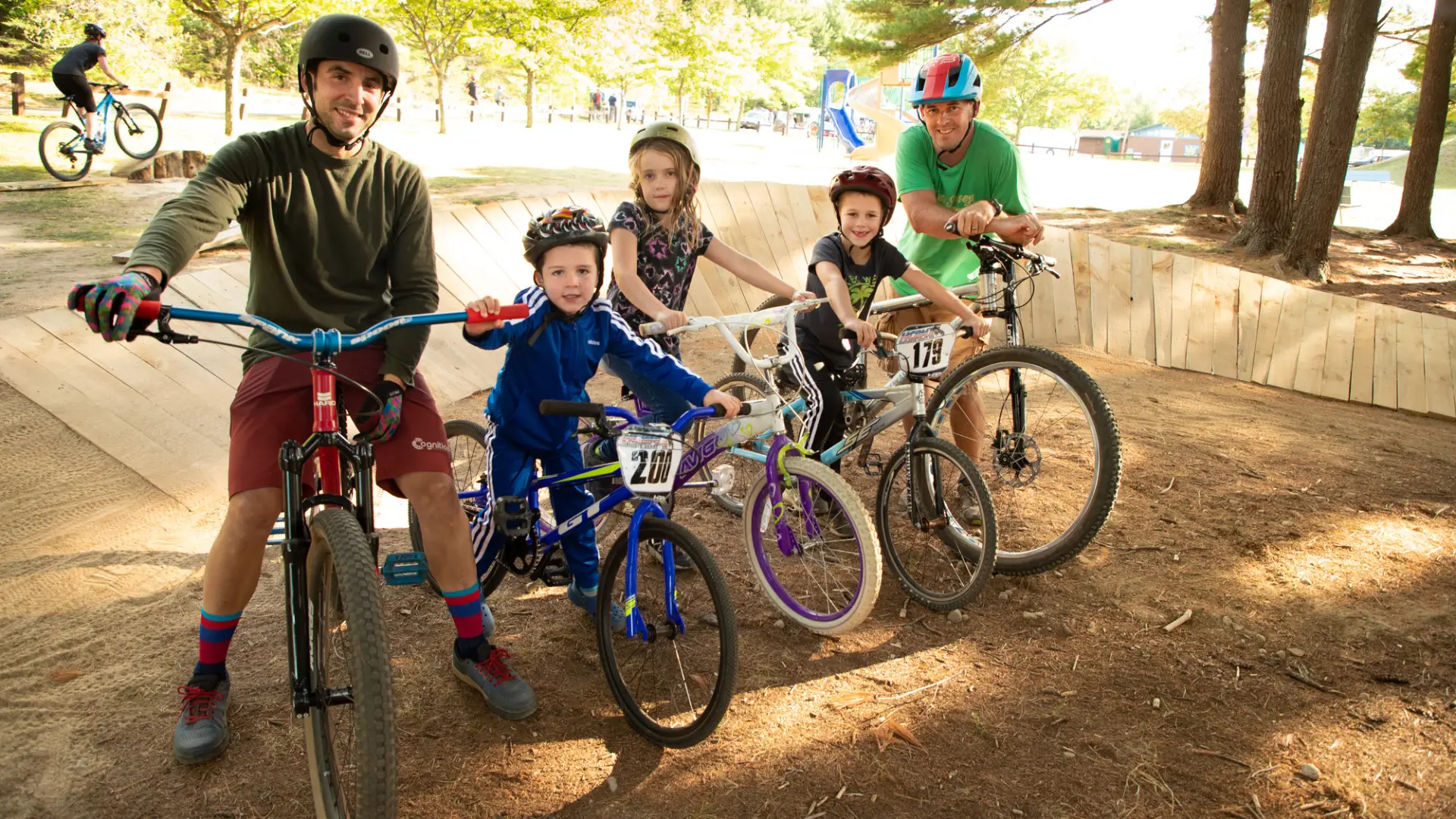 Group of happy folks on bikes