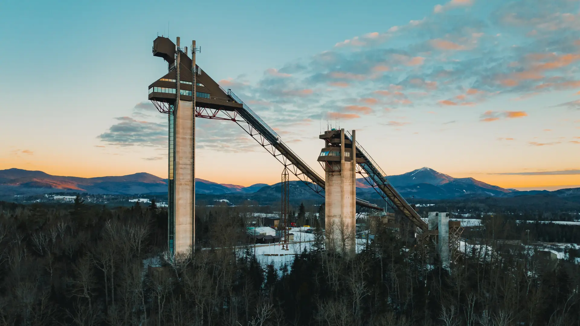 The Ski Jumps in Lake Placid during the winter.