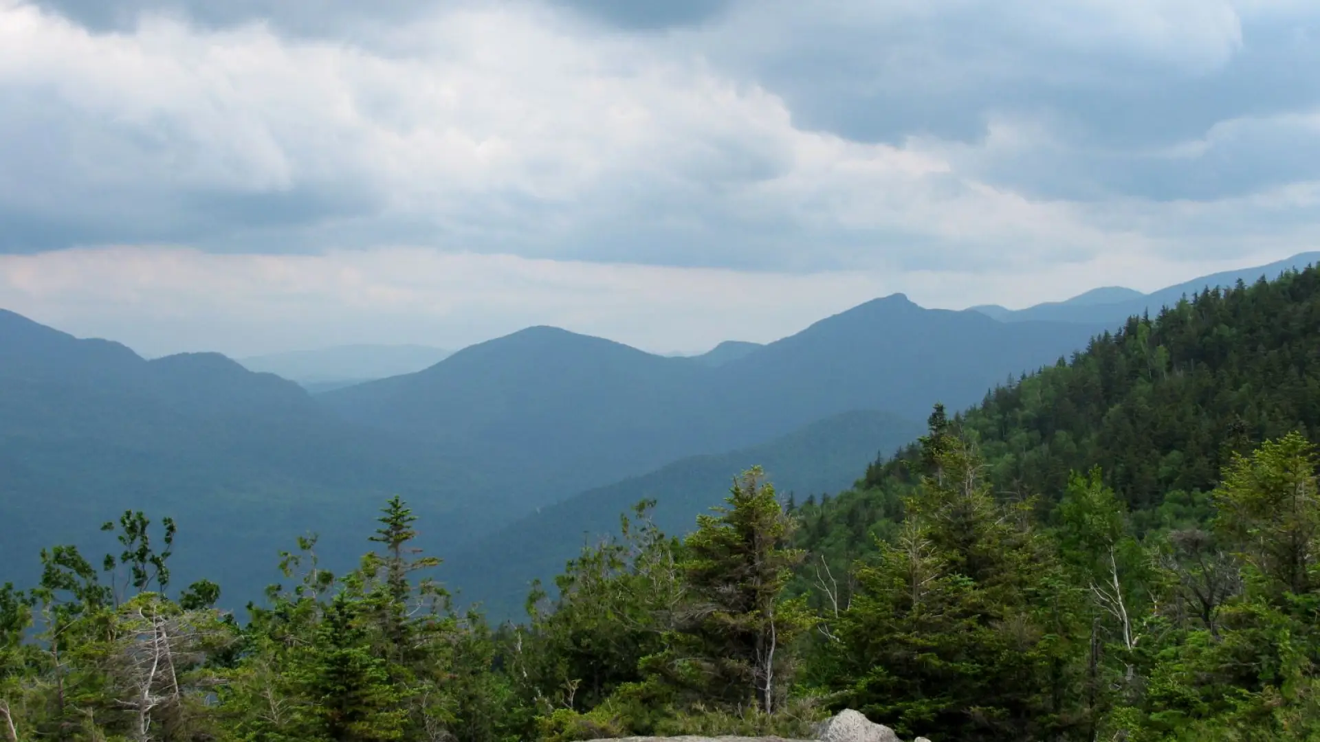 A gathering storm is seen from the summit of Blueberry Mountain.