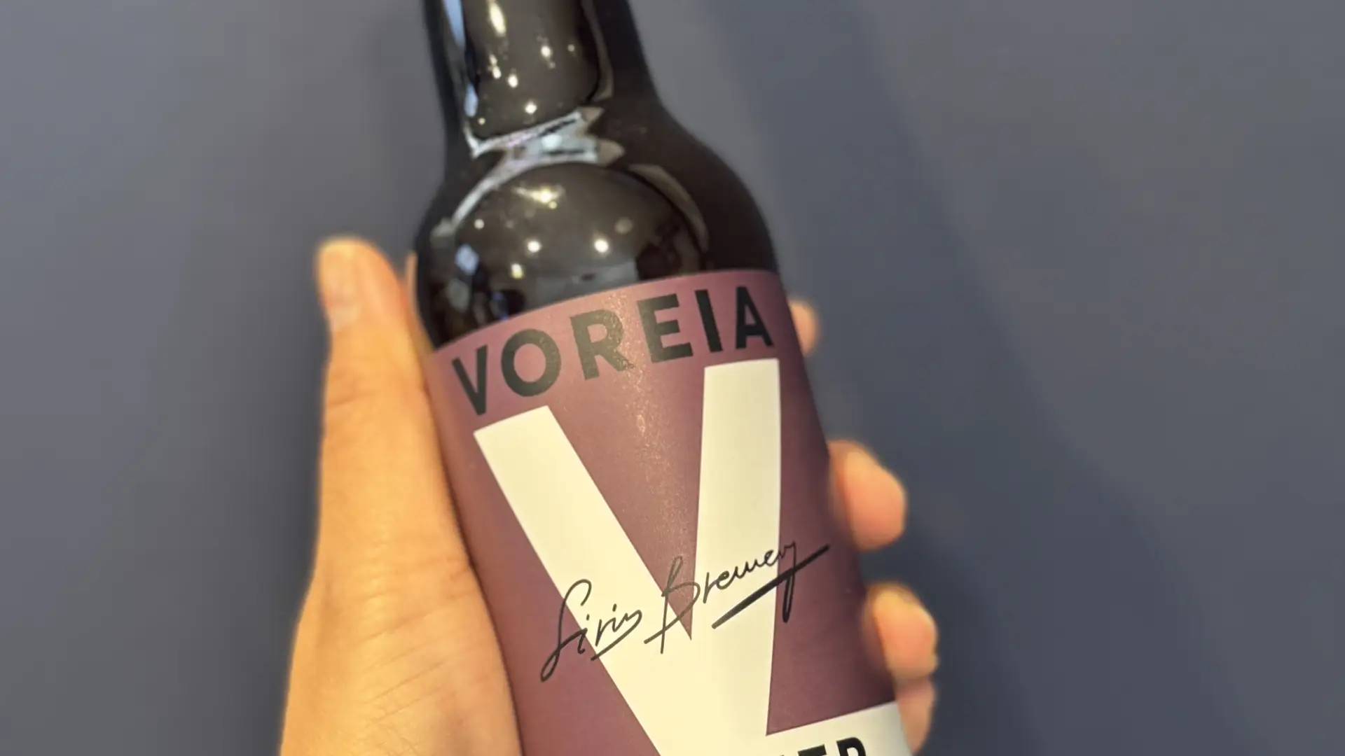 A glass bottle of Voreia IPA Beer