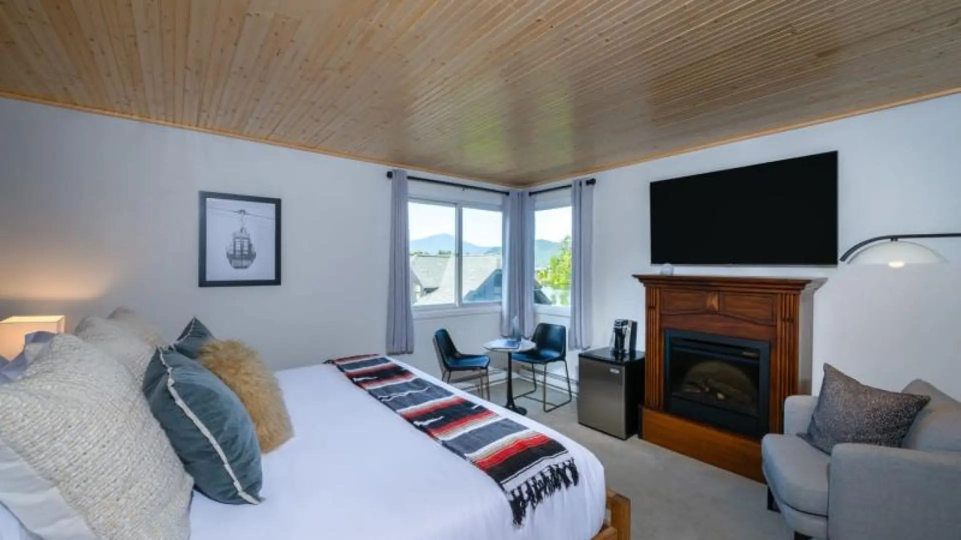 Lake Placid Hotel lodging and room with view of the mountains.