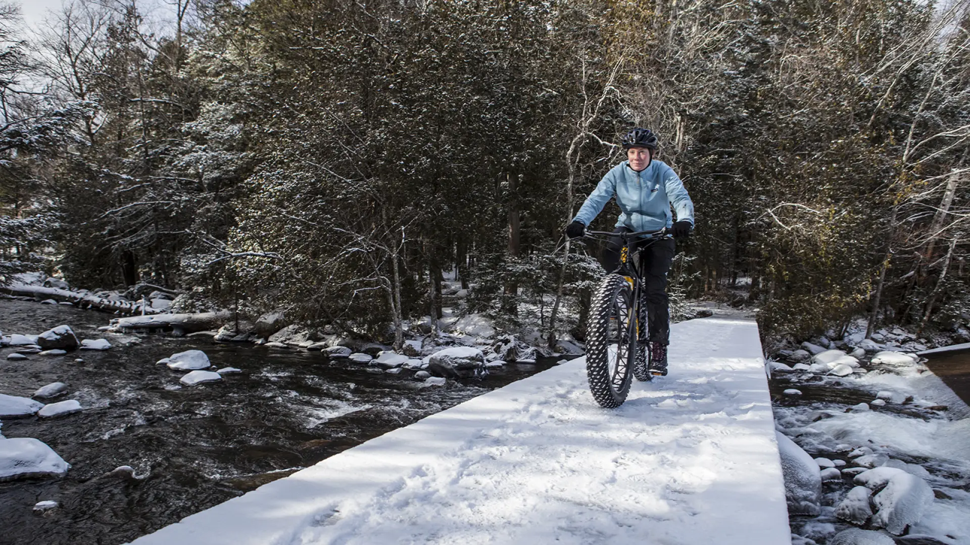 Bridge over the dam at the Peninsula Trails