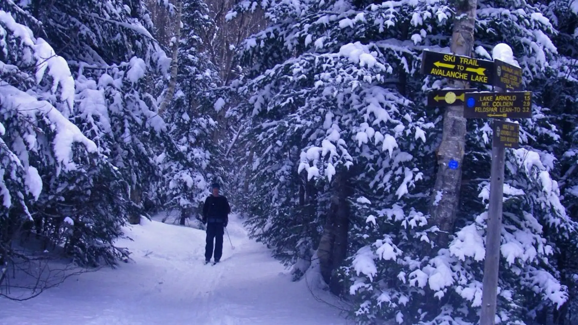 A skier finishes the descent from the top of Avalanche Pass