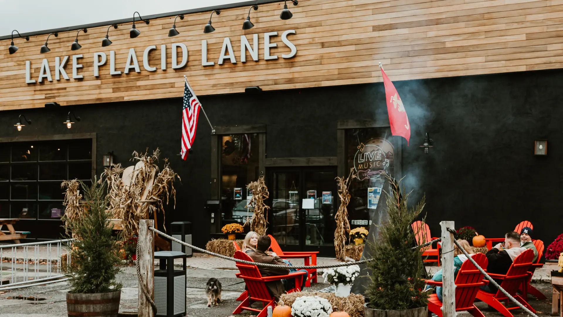 The exterior of Big Zs hangout at Lake Placid Lanes all decked out for fall enjoyment..  Photo Credit to A. Kelly.