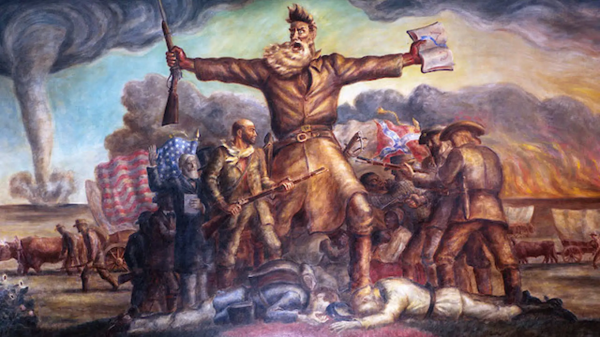 The Kansas State Capitol is the home of this famous mural by John Steuart Curry, depicting the pivotal events of 1859.