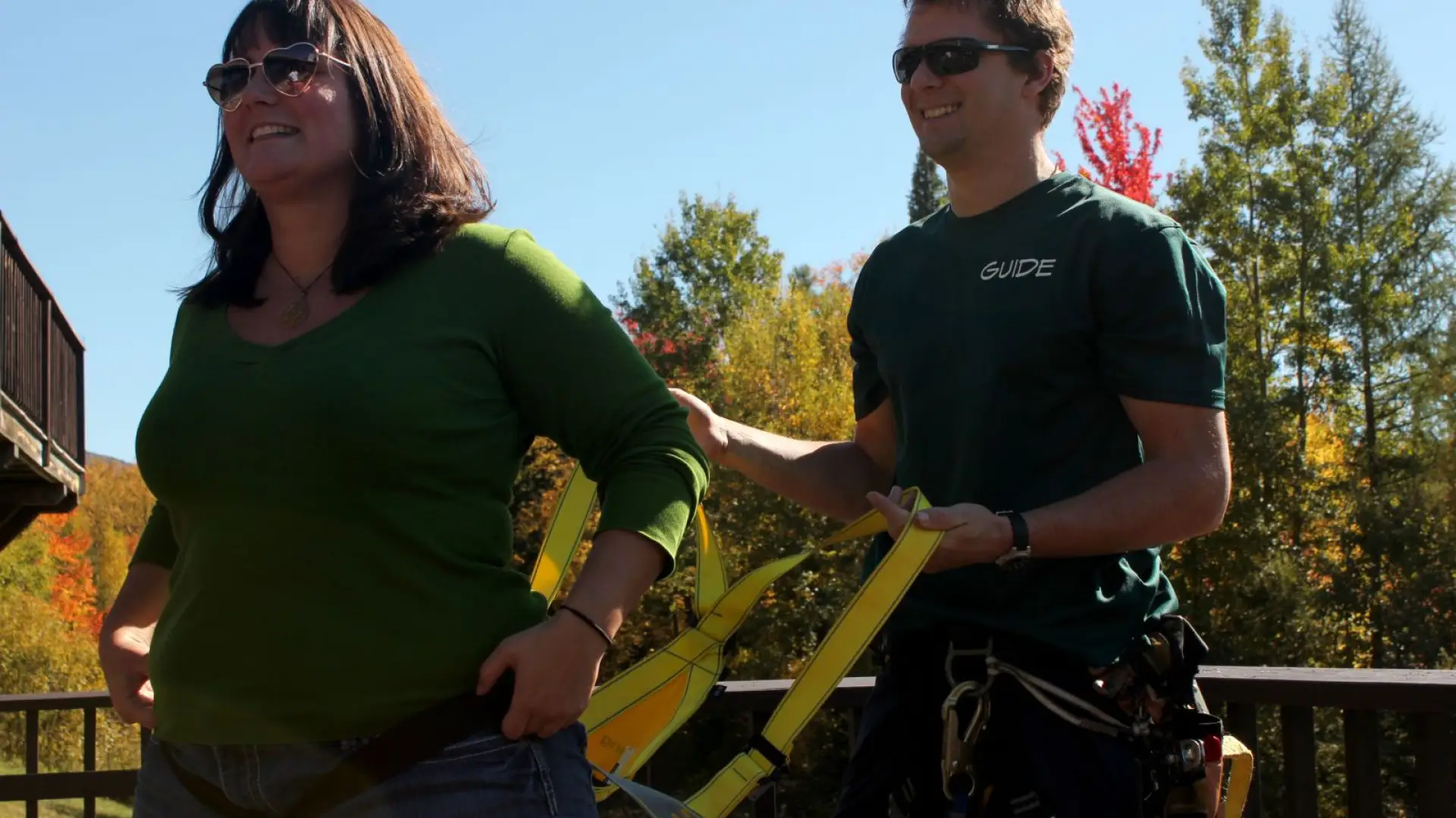 Swamp Donkey helps Jess get harnessed up. It's all downhill from here,