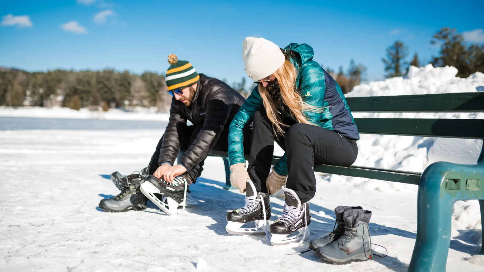 Strapping on skates at Mirror Lake