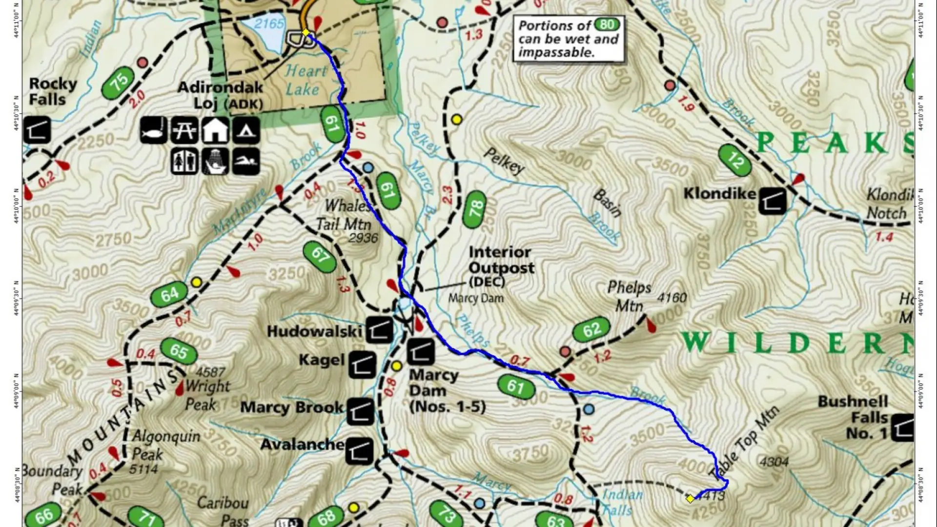 Our planned route up Tabletop Mountain