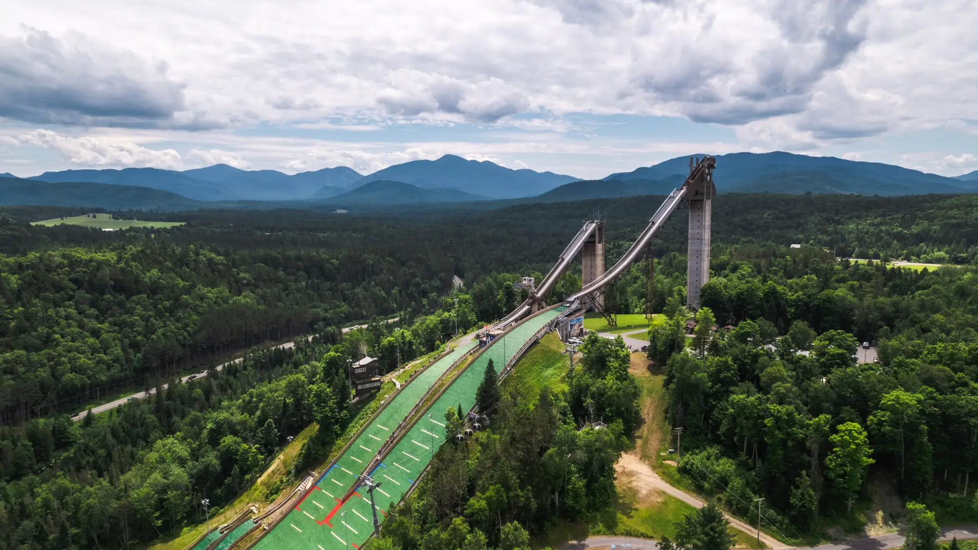 The Olympic Ski Jumps in the summer.