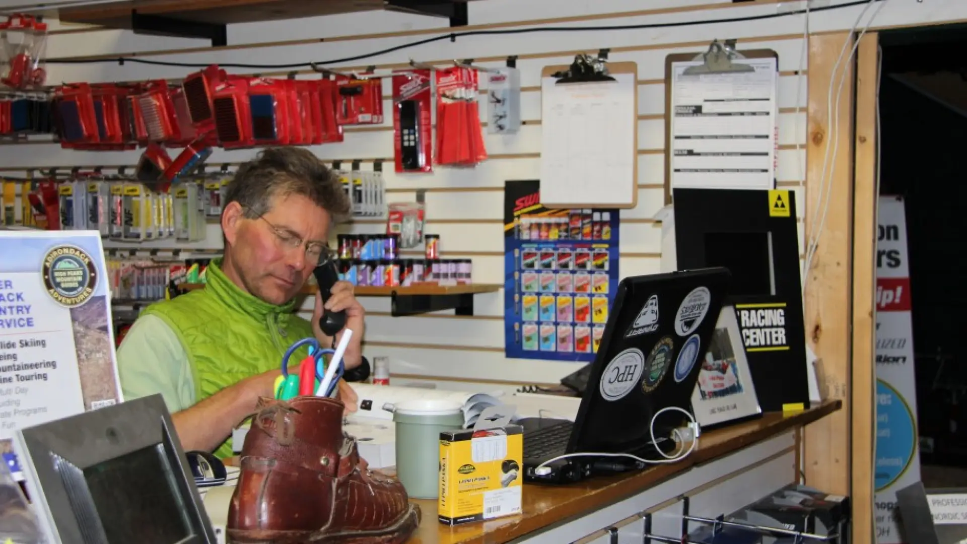 High Peaks Cyclery's owner Brian Delaney making sure everything is in order in the service department