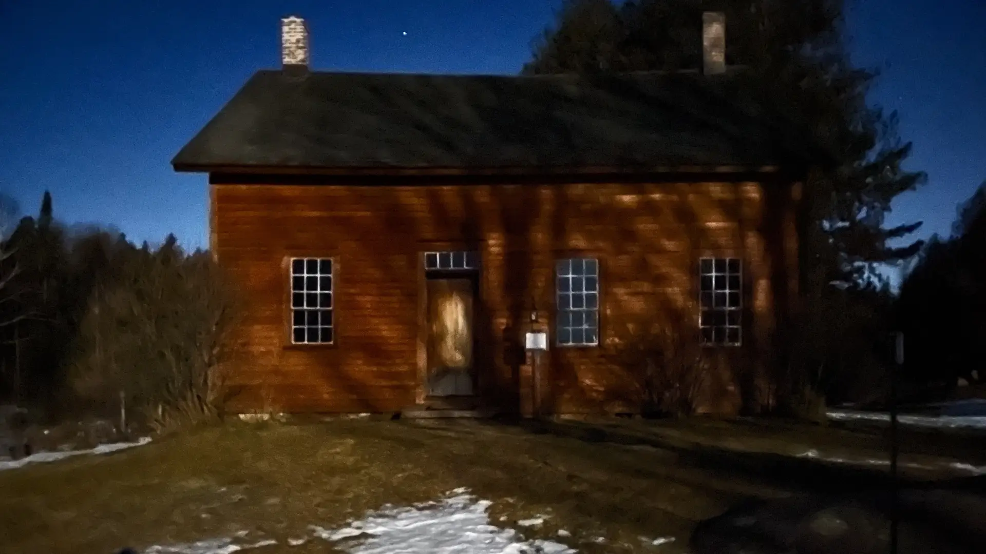 John Brown's house in North Elba by the light of the full moon