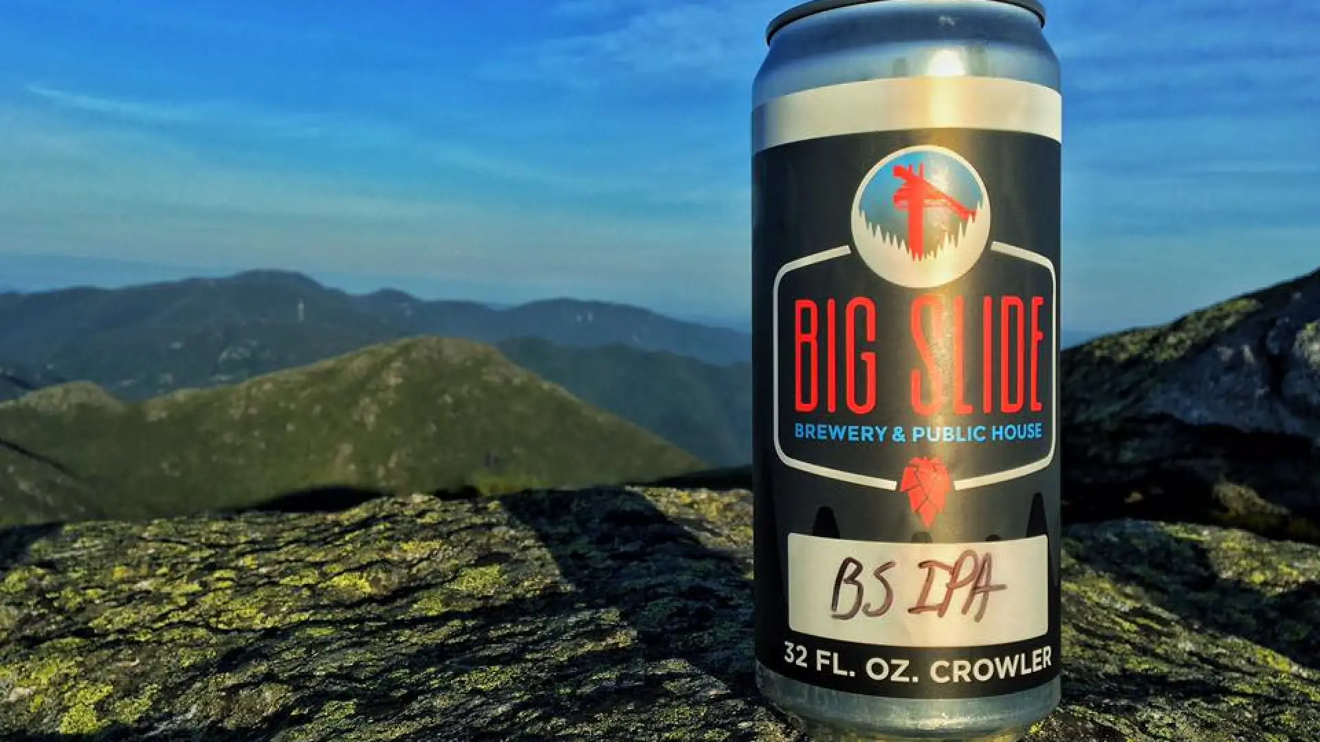 A crowler from Big Slide Brewery rests on top of Mount Marcy - the highest point in New York State! (Photo by Dennis Gallagher)