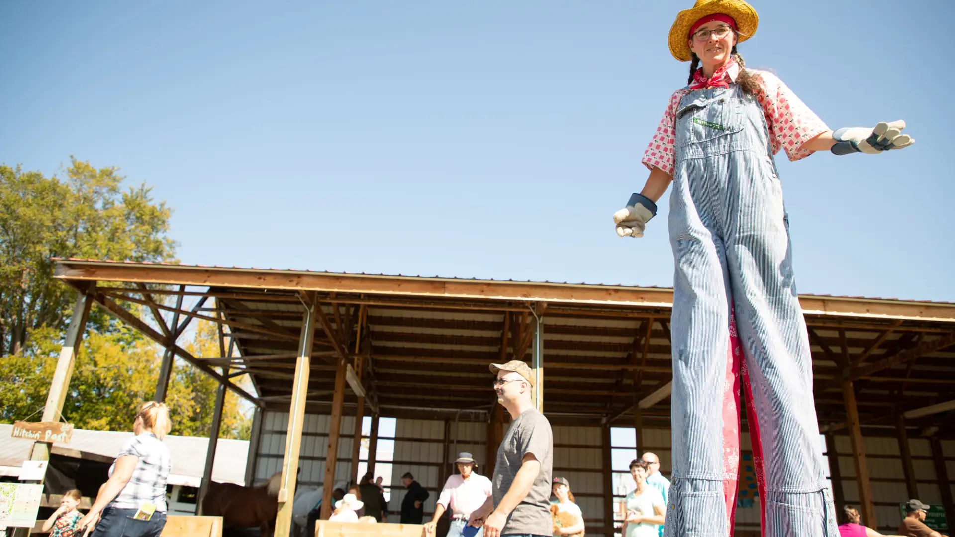 A woman on stilts
