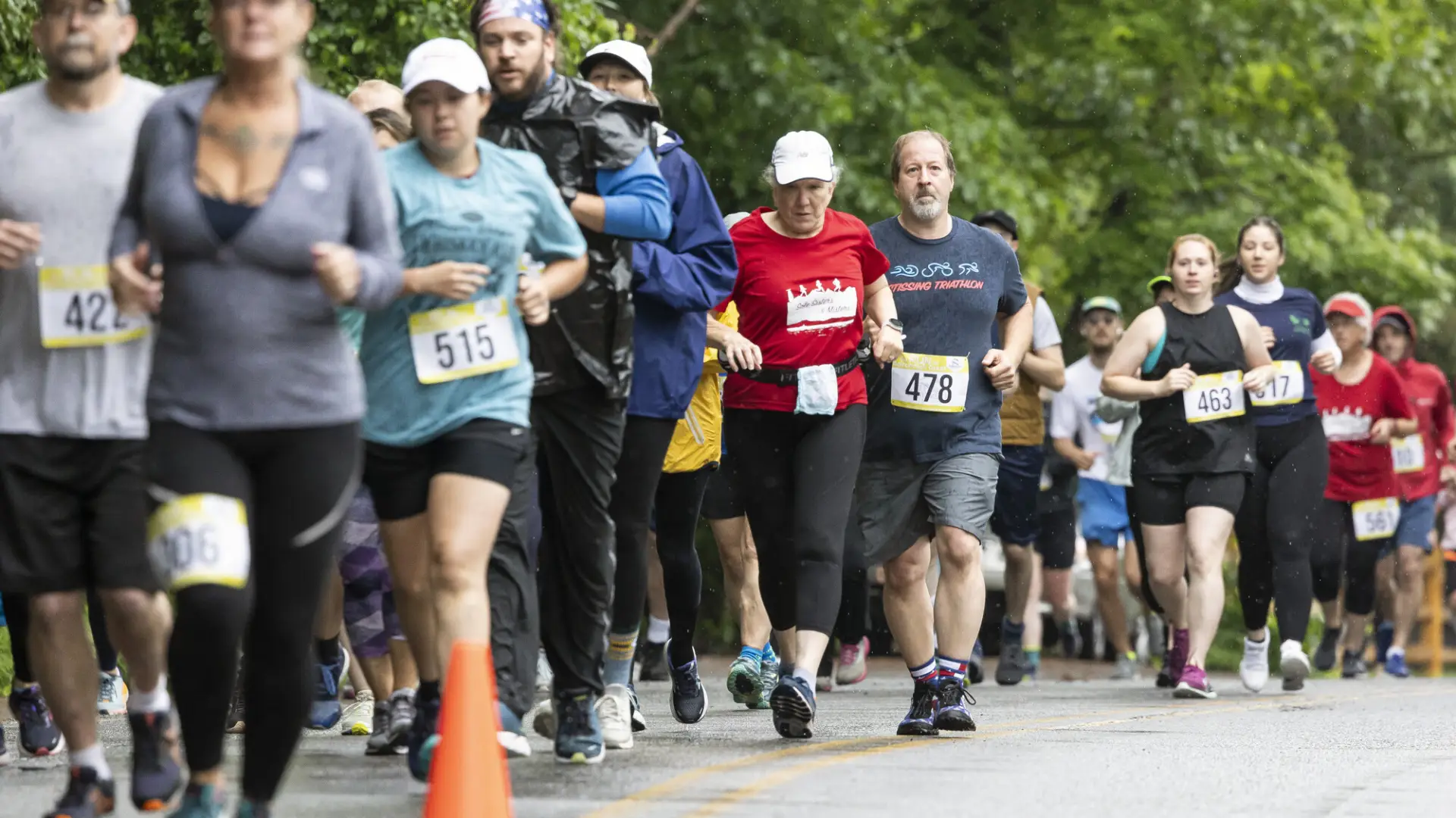 Crowd of racers on road