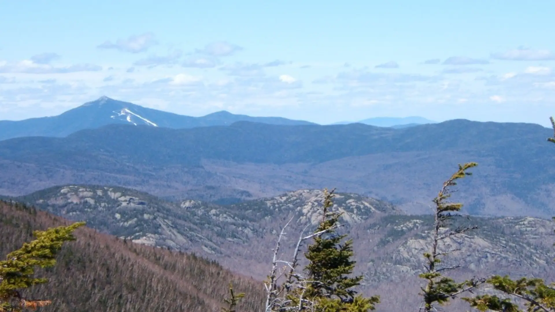 A view of mountains in the spring