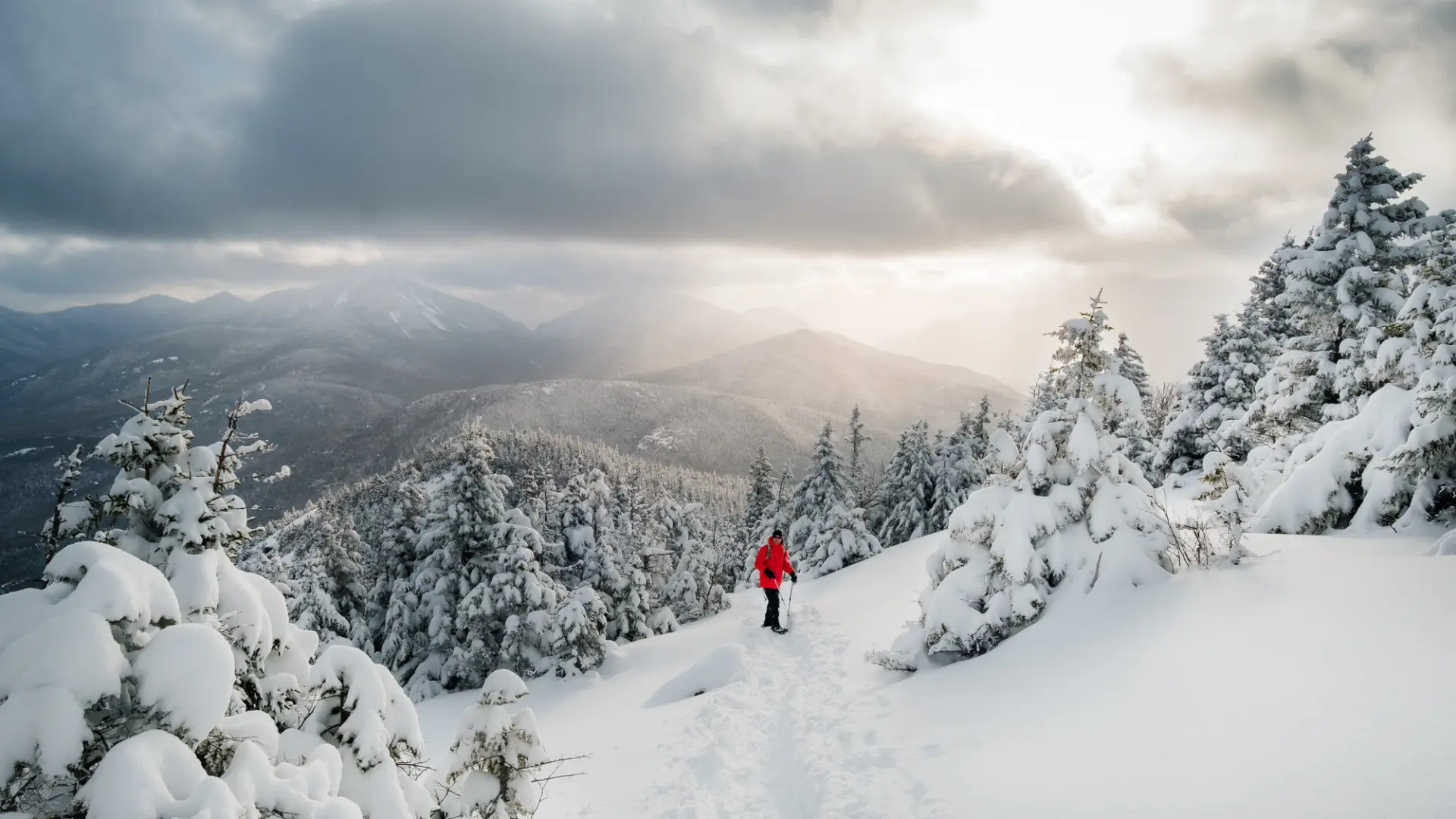 A person hiking during the winter.