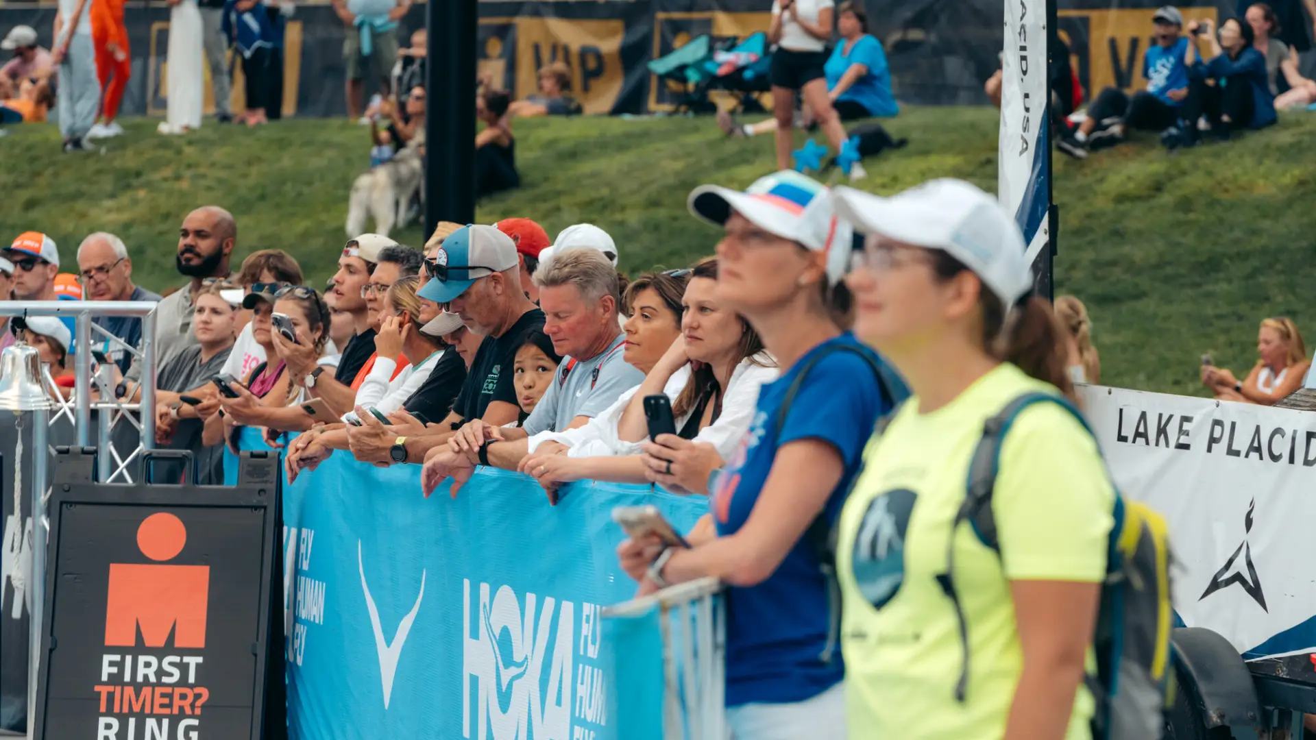 Ironman spectators along barricade line