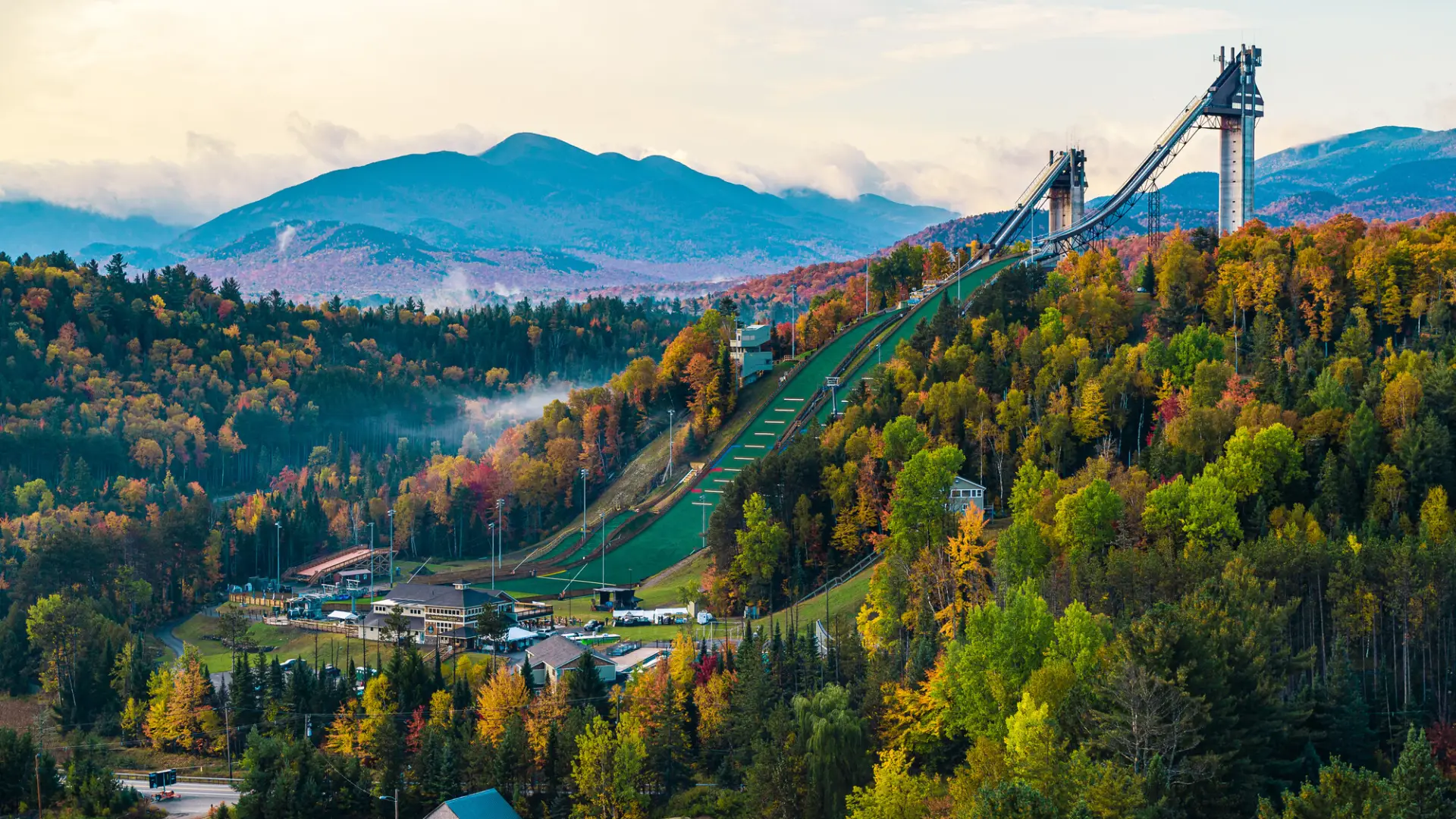 The Olympic Ski Jumps during the fall.