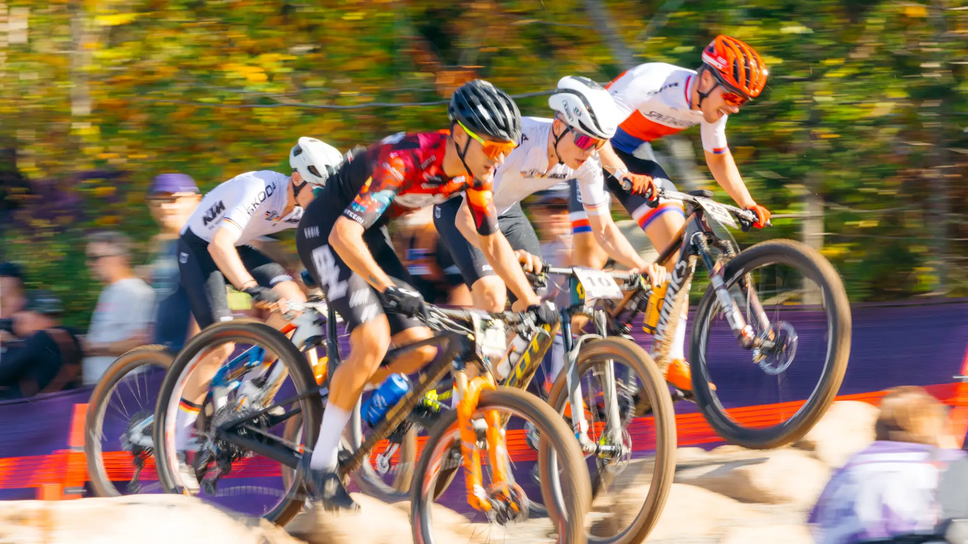 Bikers race against each other.