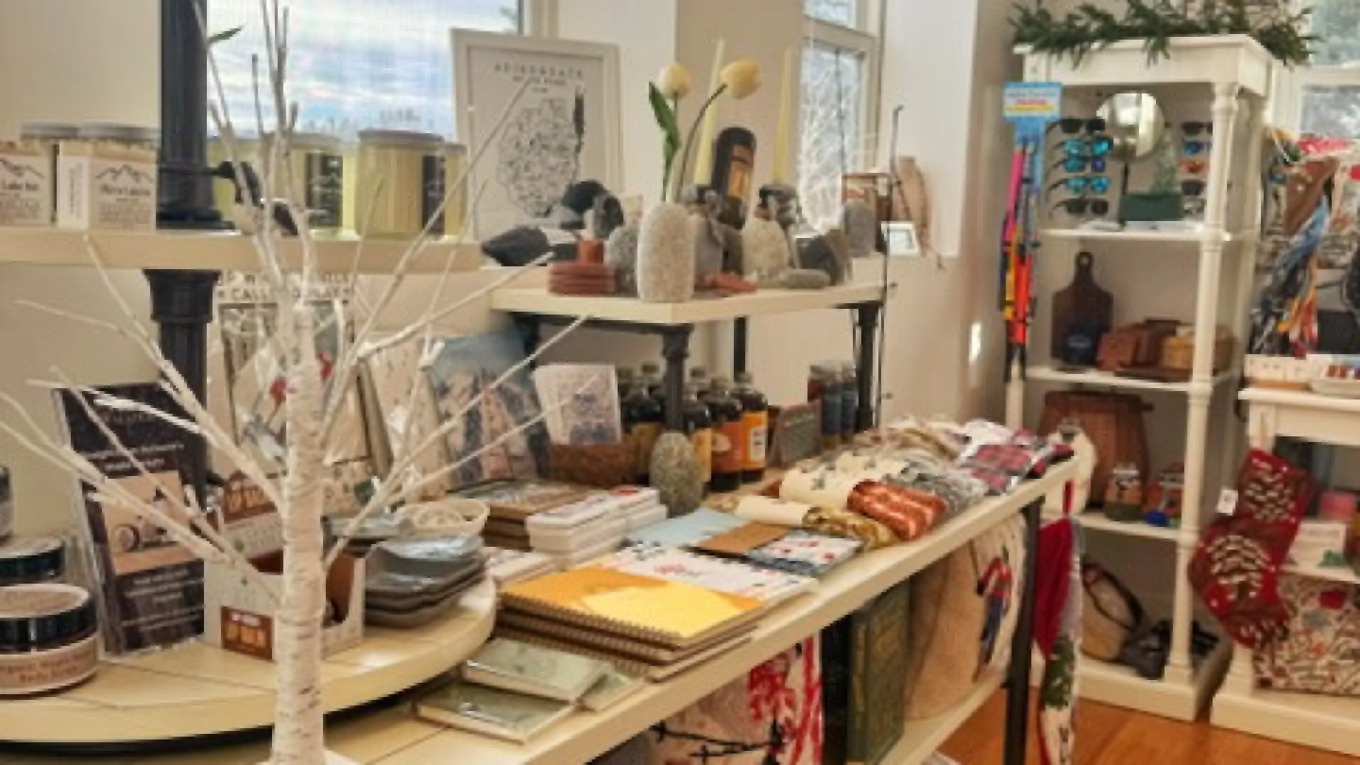 Shelves of decor at The Peak Boutique at The Mirror Lake Inn.