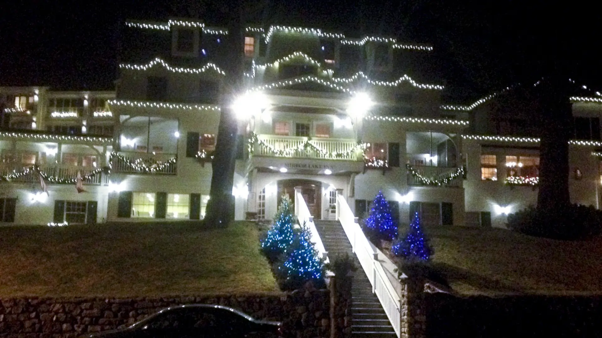 The outside of the Mirror Lake Inn is just as well appointed as the inside