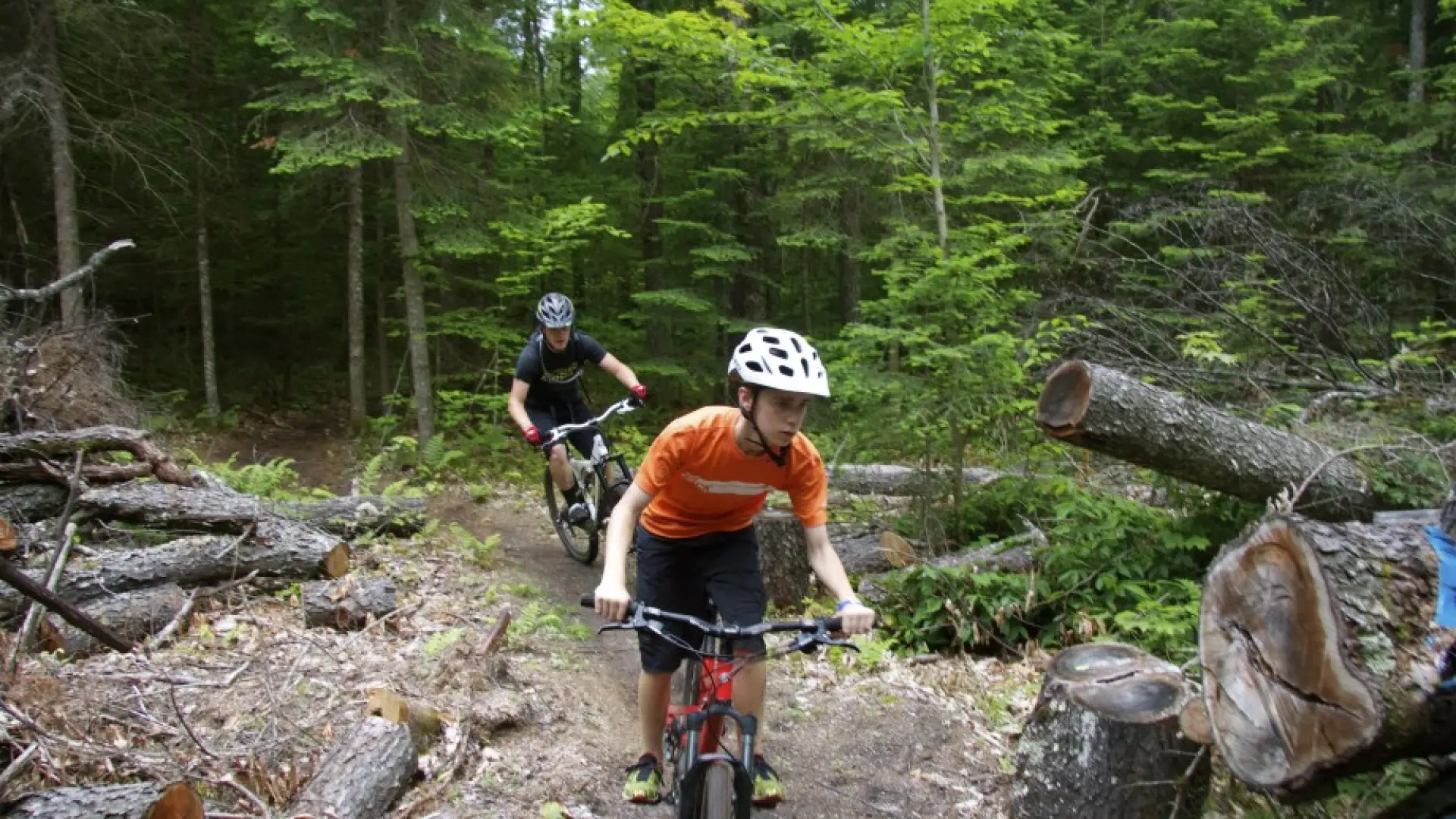 Riding through the blowdown that was cleared after a 2012 microburst.