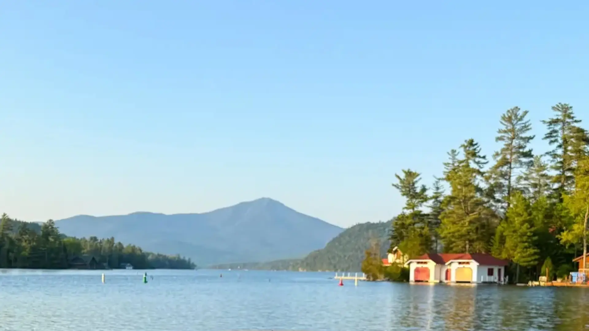 The view of Lake Placid and surrounding mountains from Paradox Bay Marina.