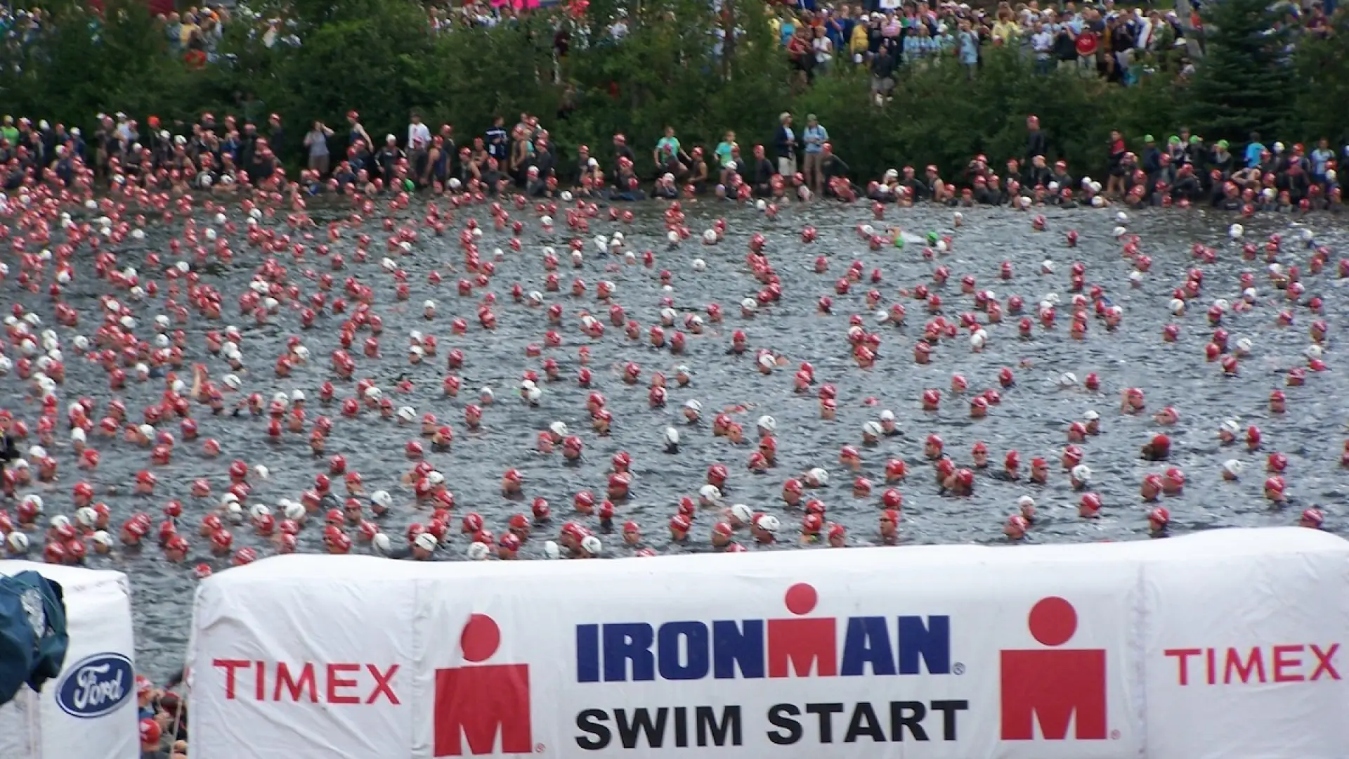 Ironman Lake Placid swim start in Mirror Lake