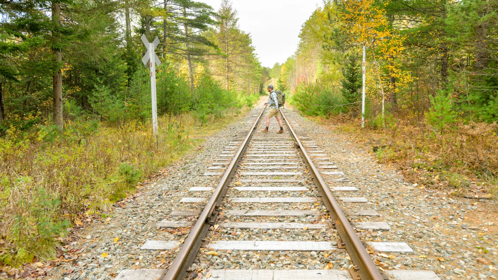 Hiking crossing a railroad