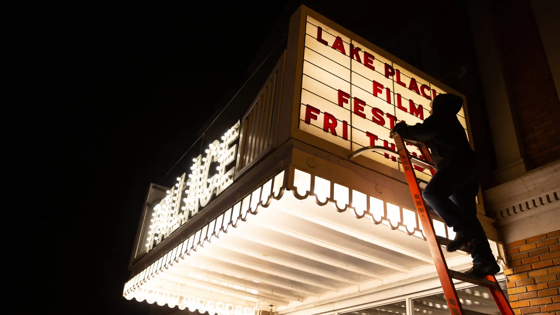 The Palace movie theatre in Lake Placid preparing for a film festival.