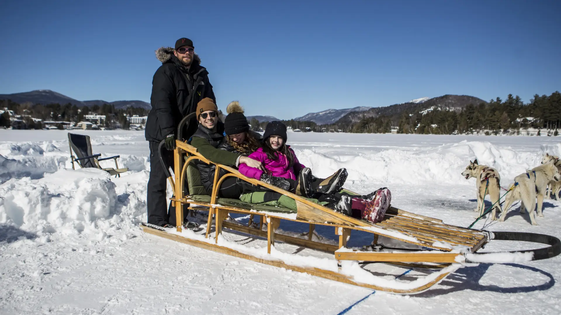 Dog sled ride with a family