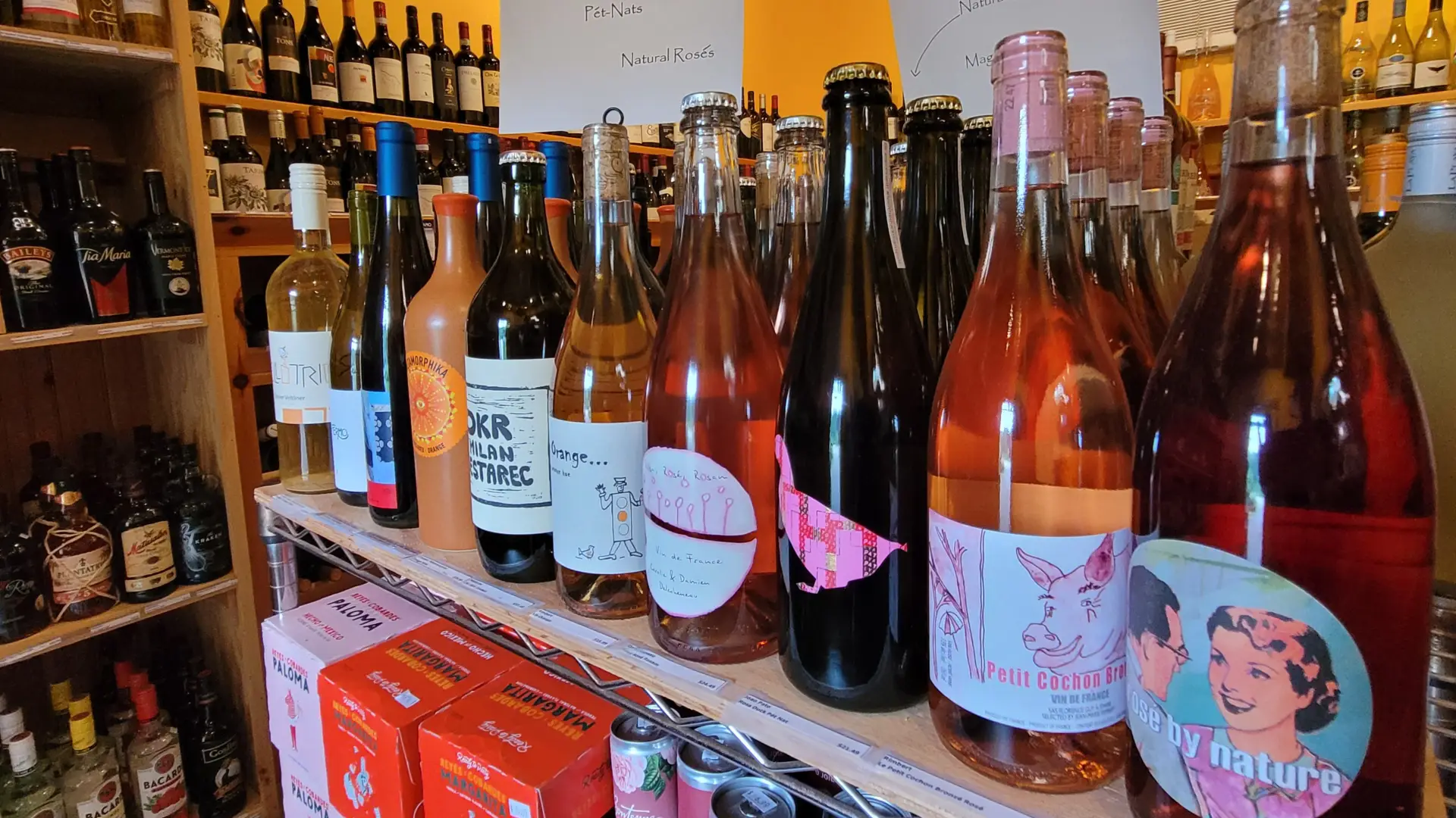 Wine bottles on a shelf
