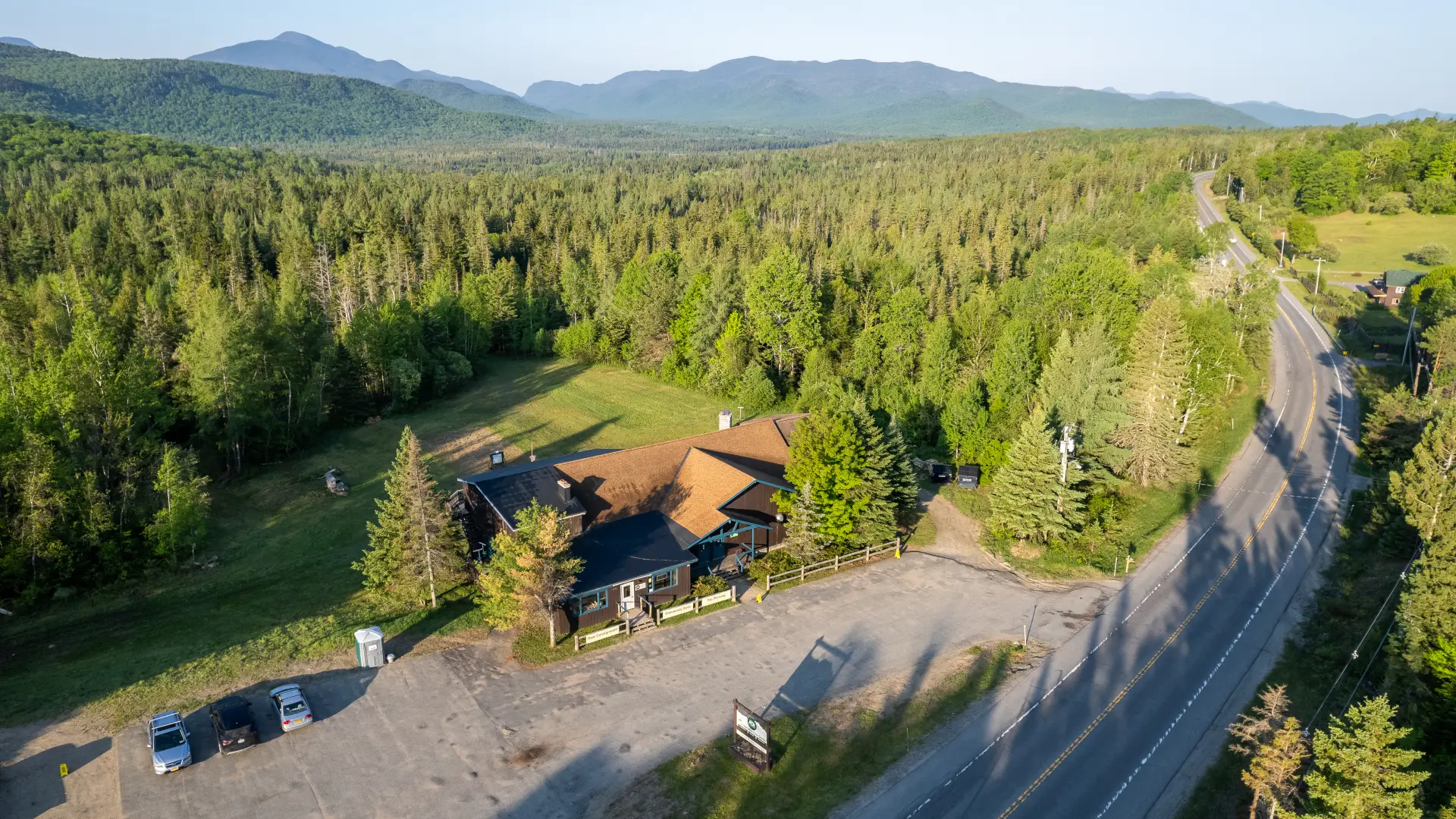 Aerial view of Cascade Welcome Center.