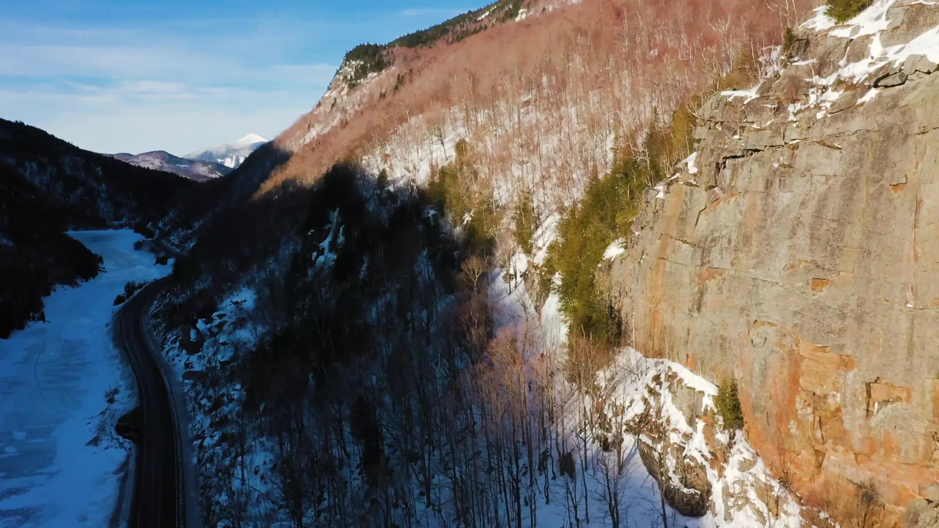 An aerial shot of Cascade Pass in winter