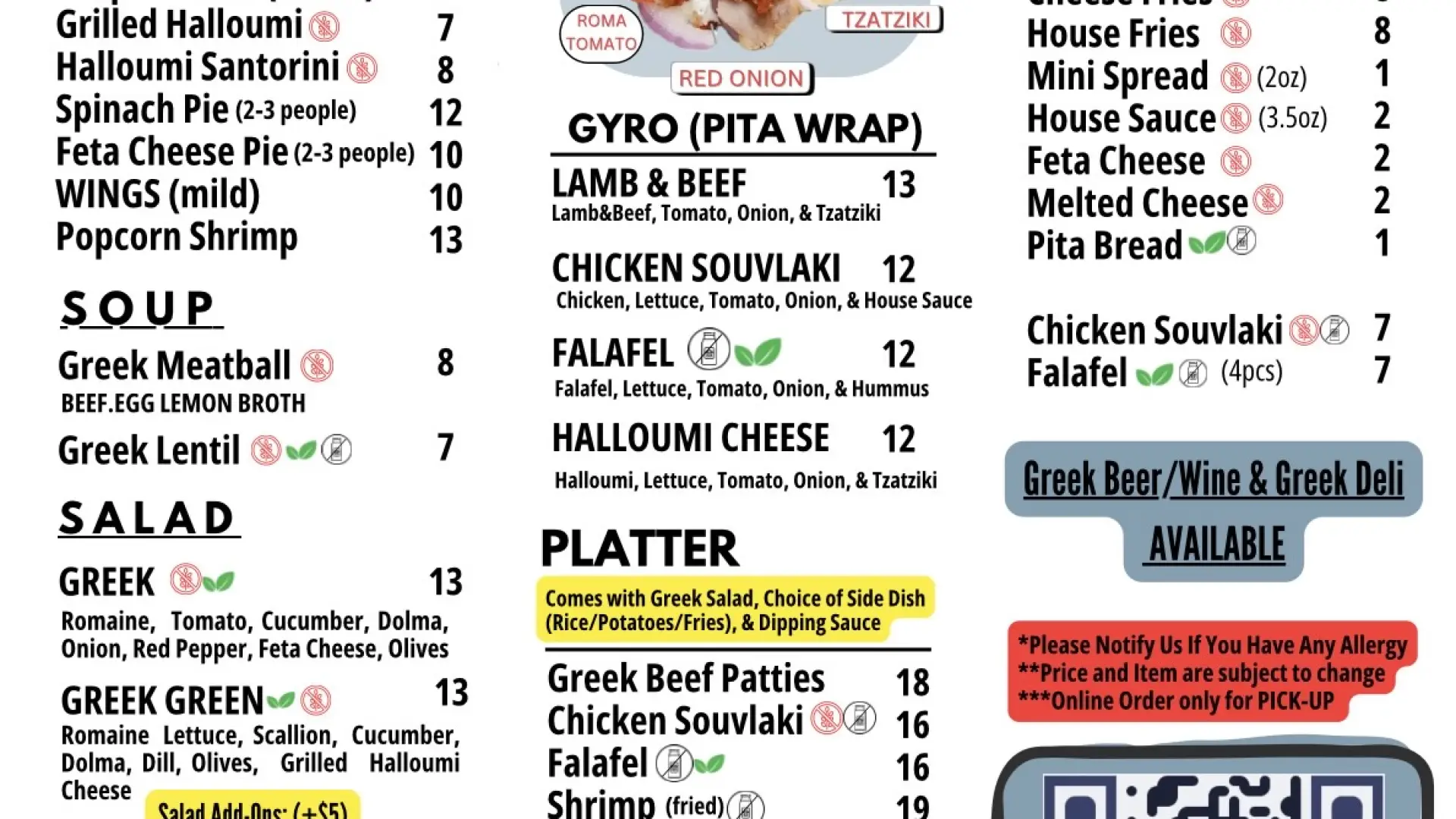 Menu for The Greeks ADK