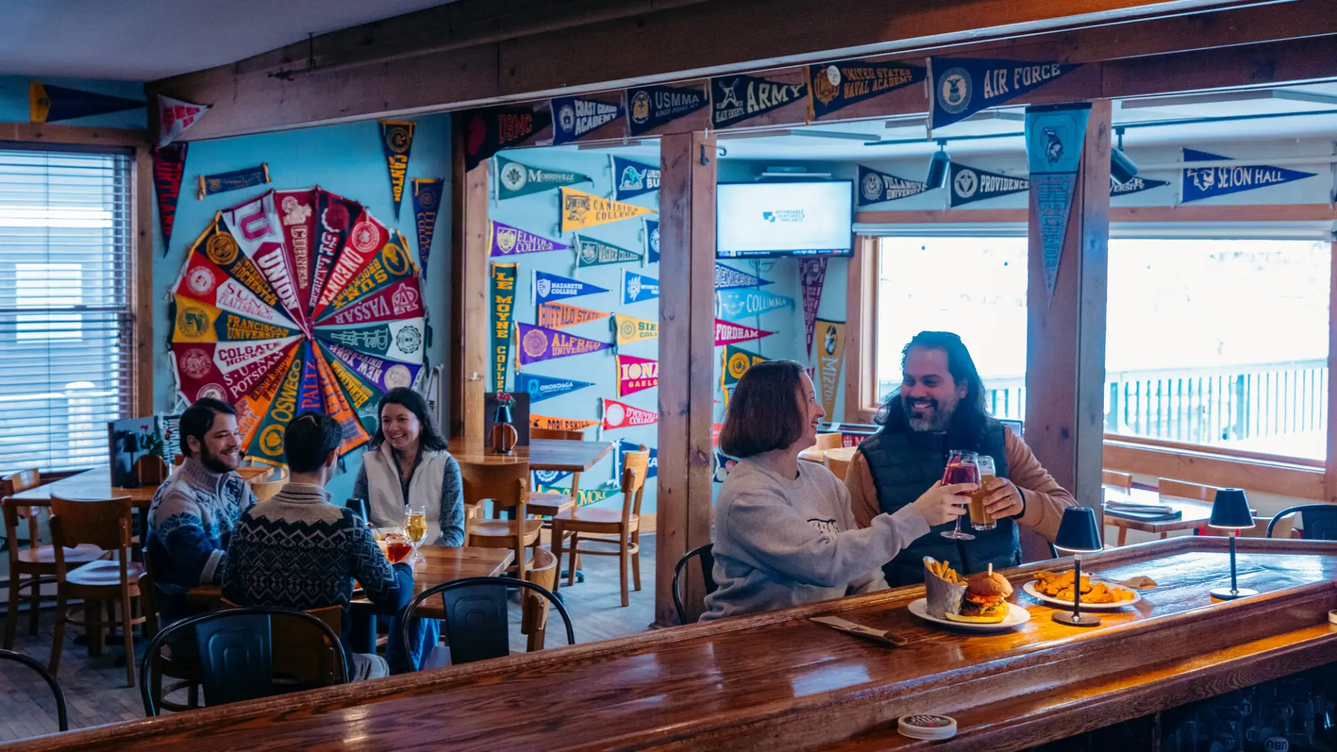 Drinking and watching sports in Lake Placid.