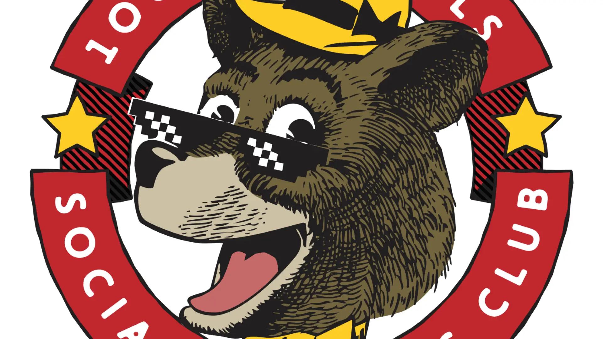 Logo for the 1000 Animals Social Athletic Club, featuring a cartoon bear wearing a hat and sunglasses.