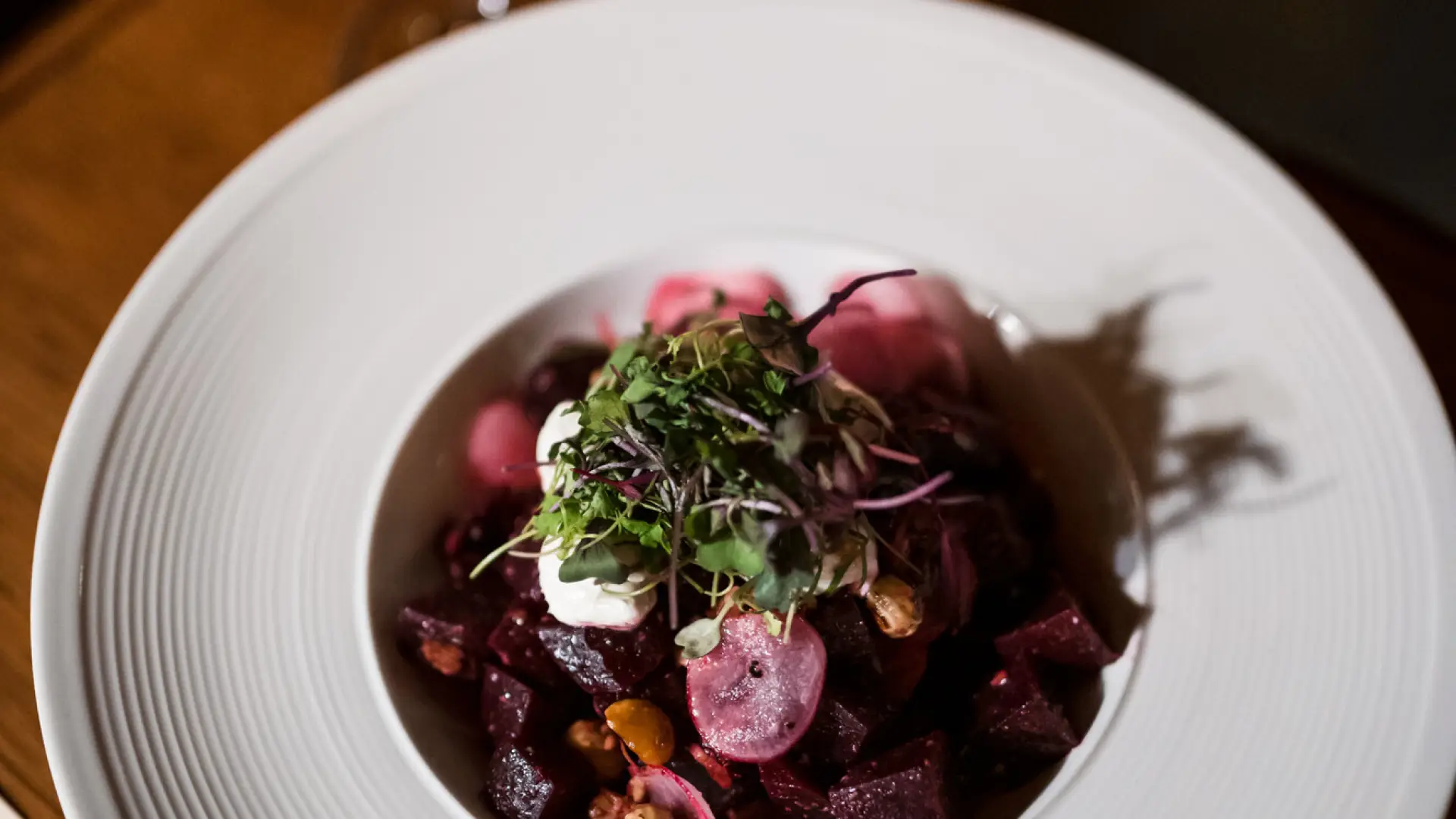 A rustic plate in a cabin. 