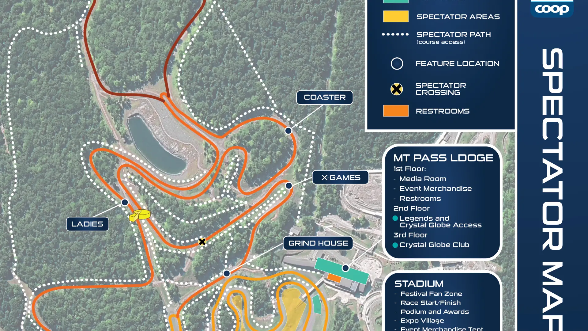Spectator map of Mt Van Hoevenberg during the Stifel Lake Placid Finals