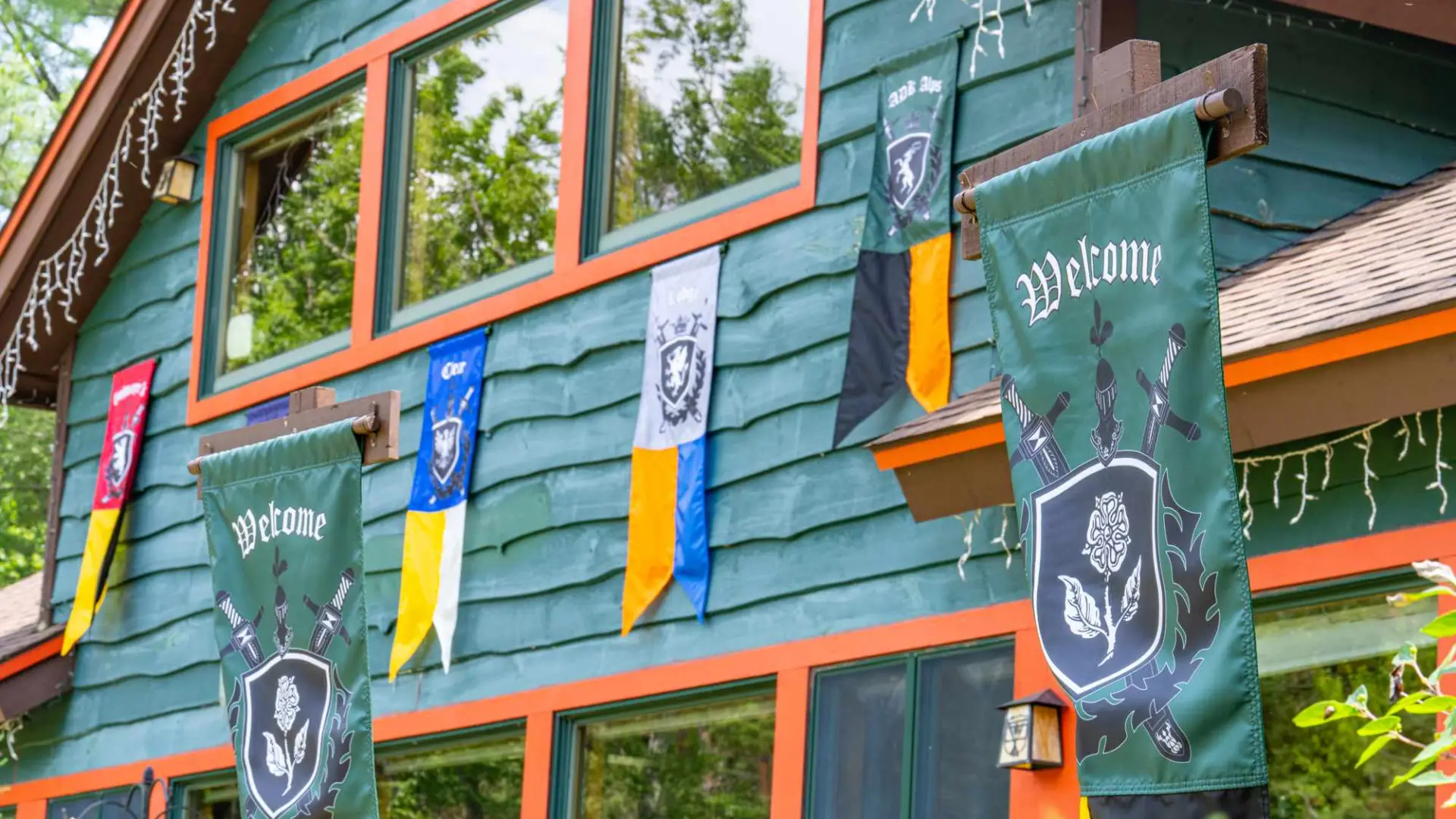 Adirondack Alps Restaurant with Medieval Banners.  