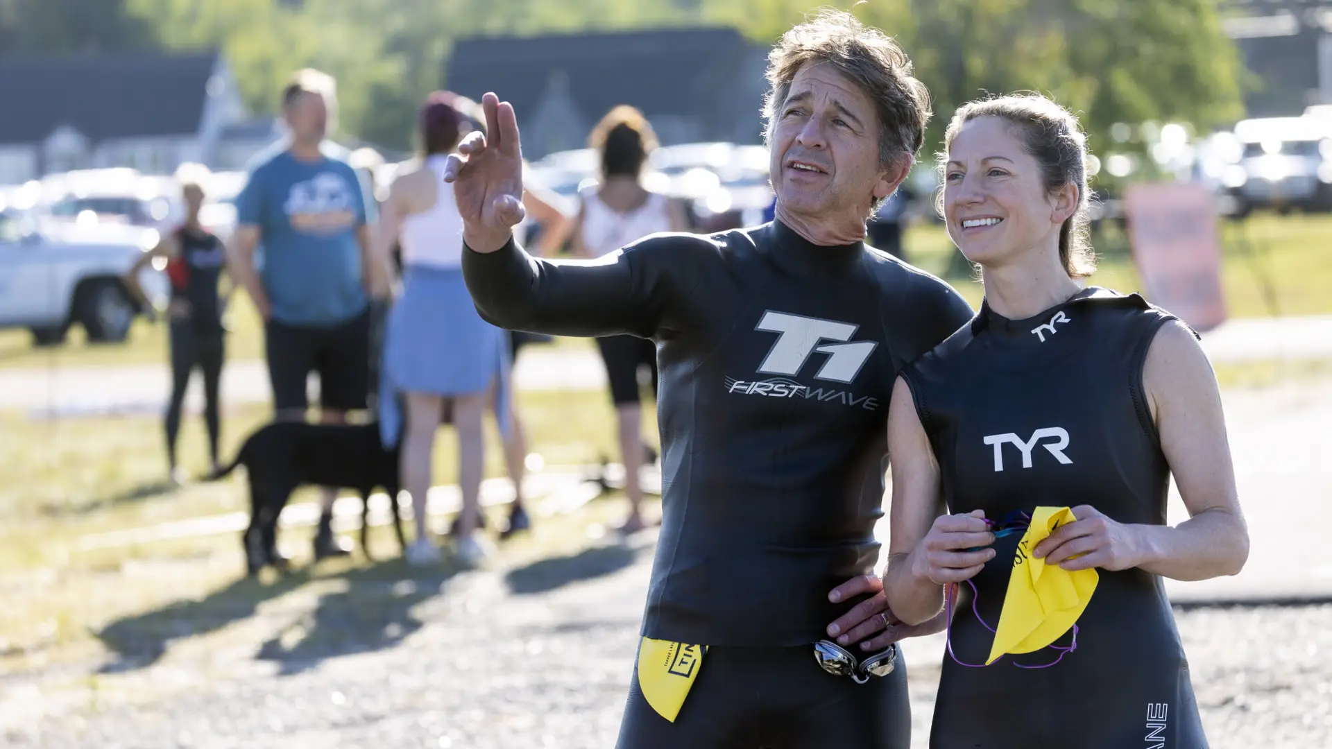 Two Tinman athletes chat before the start of the event.