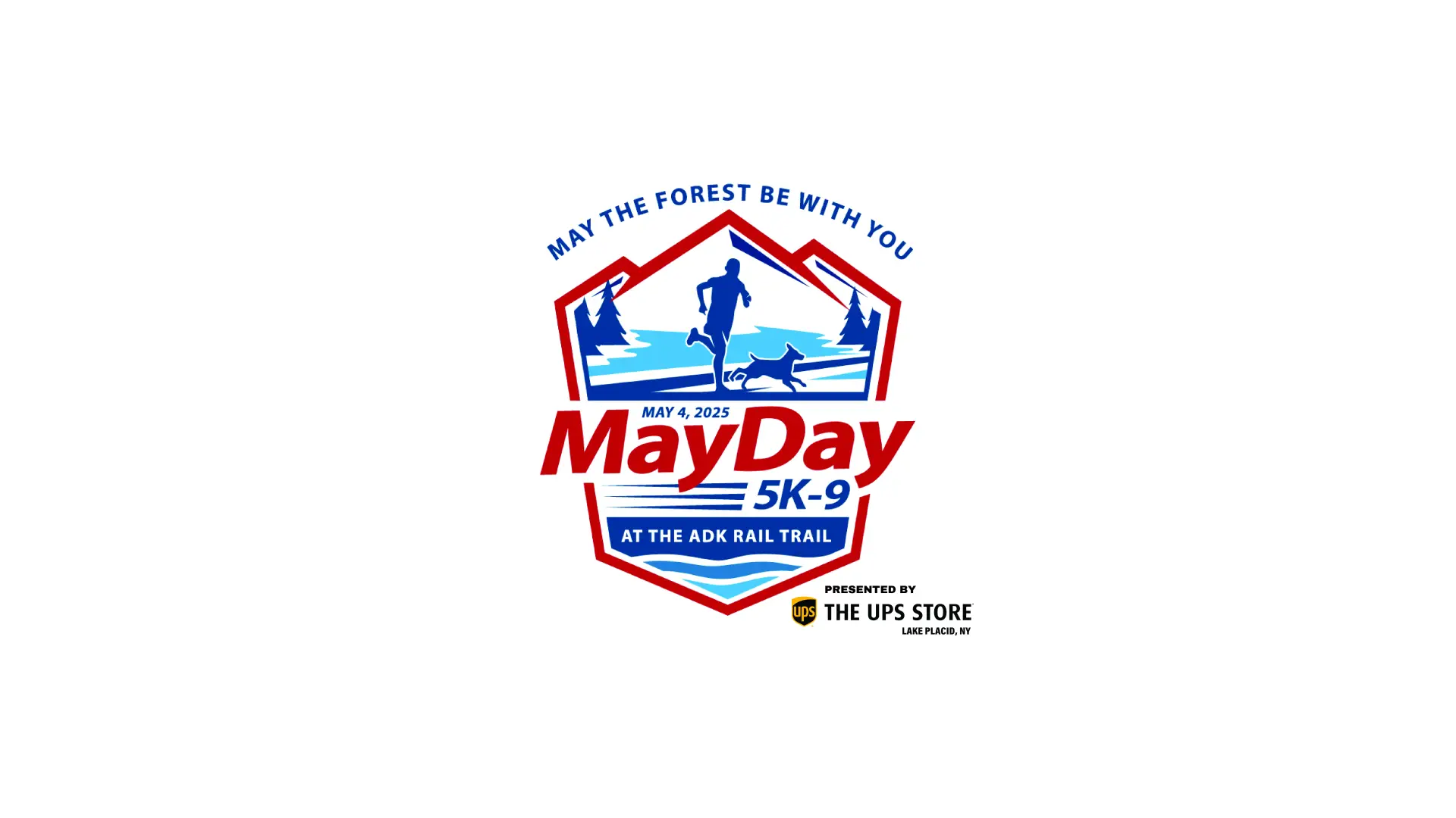MayDay 5K-9 logo with a running person and pooch in the middle