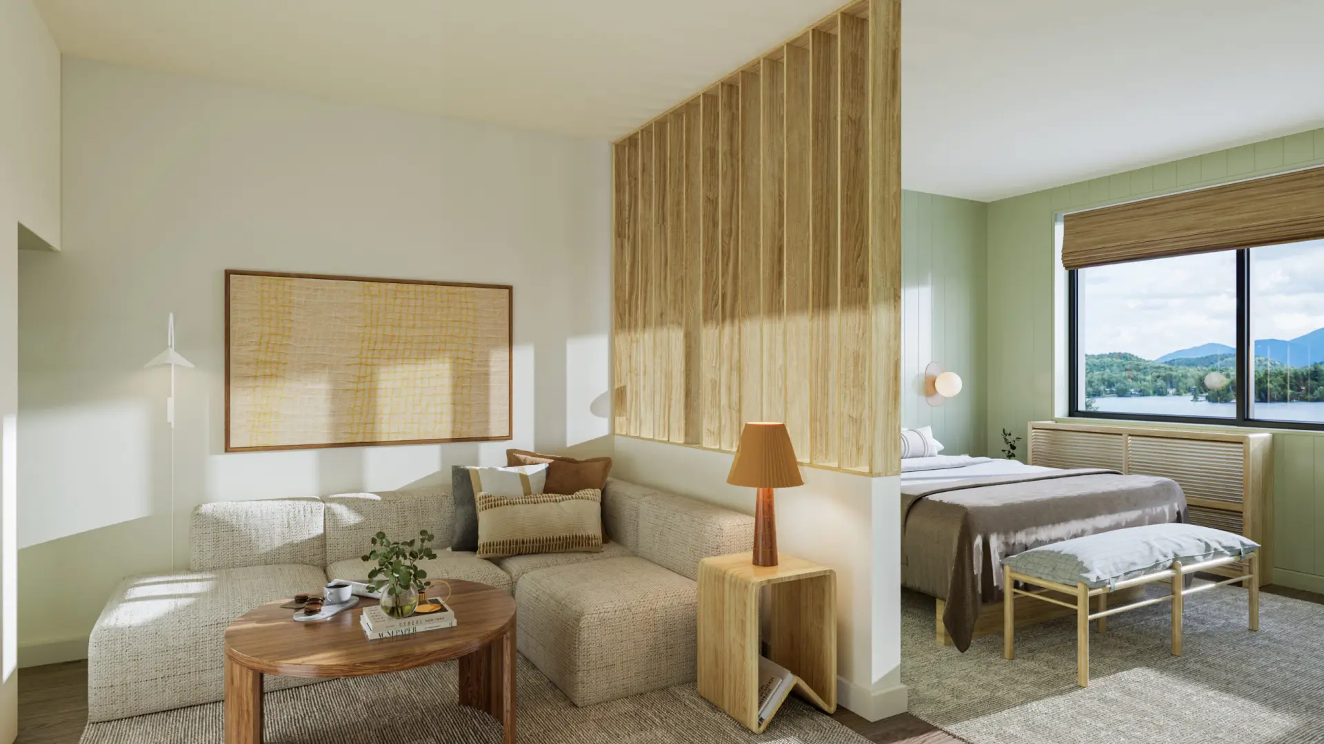 An interior view of a guest room at Bluebird Lake Placid hotel
