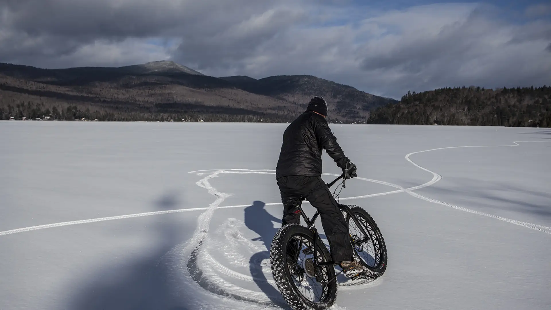 Shaun intentionally sliding the fat bike