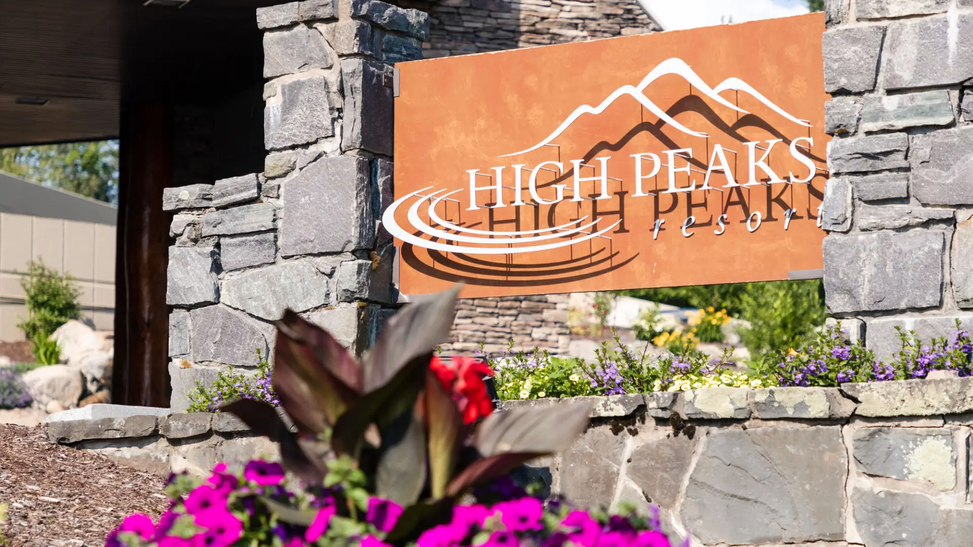 Sign for High Peaks Resort in Lake Placid, NY